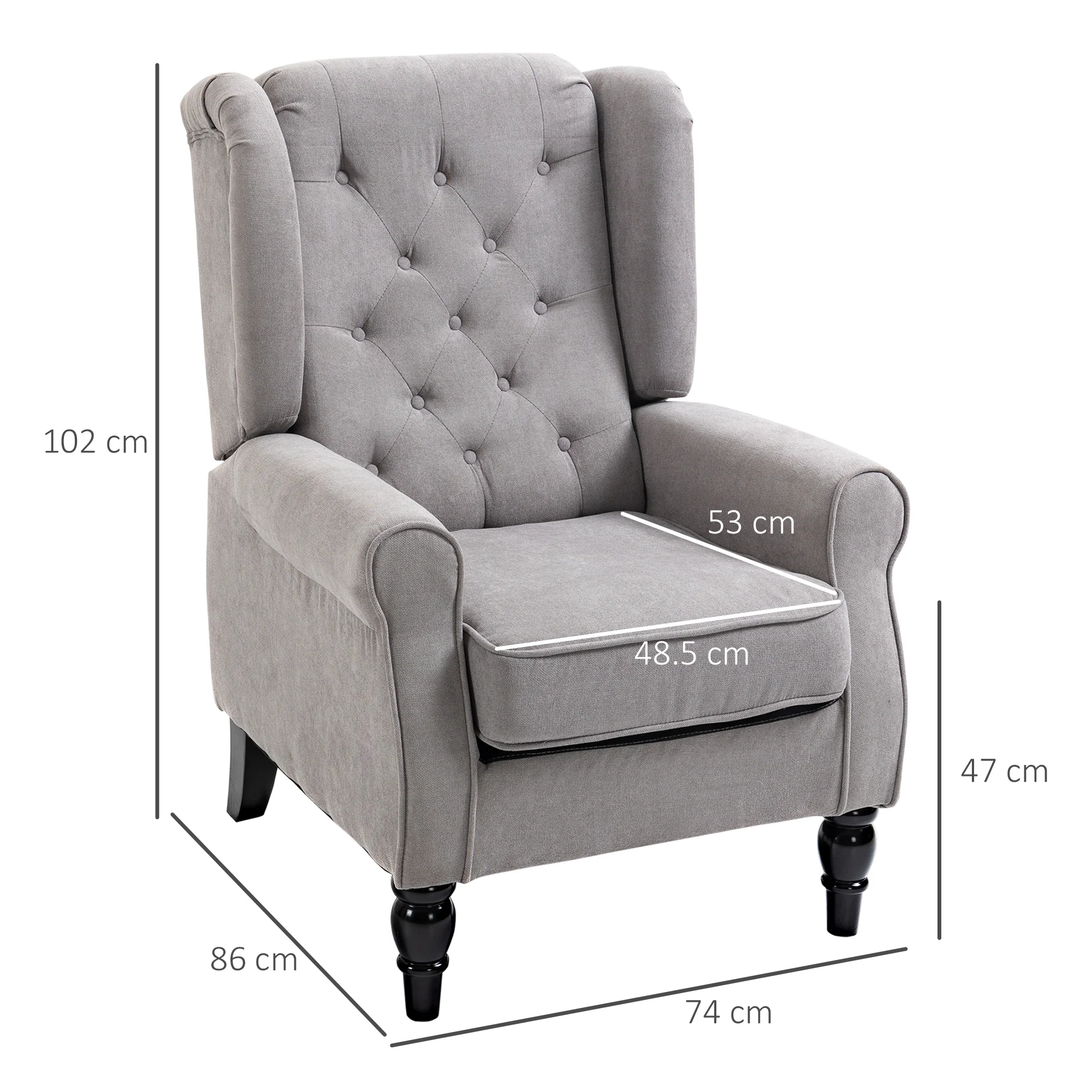 Retro Button Tufted Accent Armchair with Wooden Frame and Legs for Living Room, Bedroom, Grey - Image 5