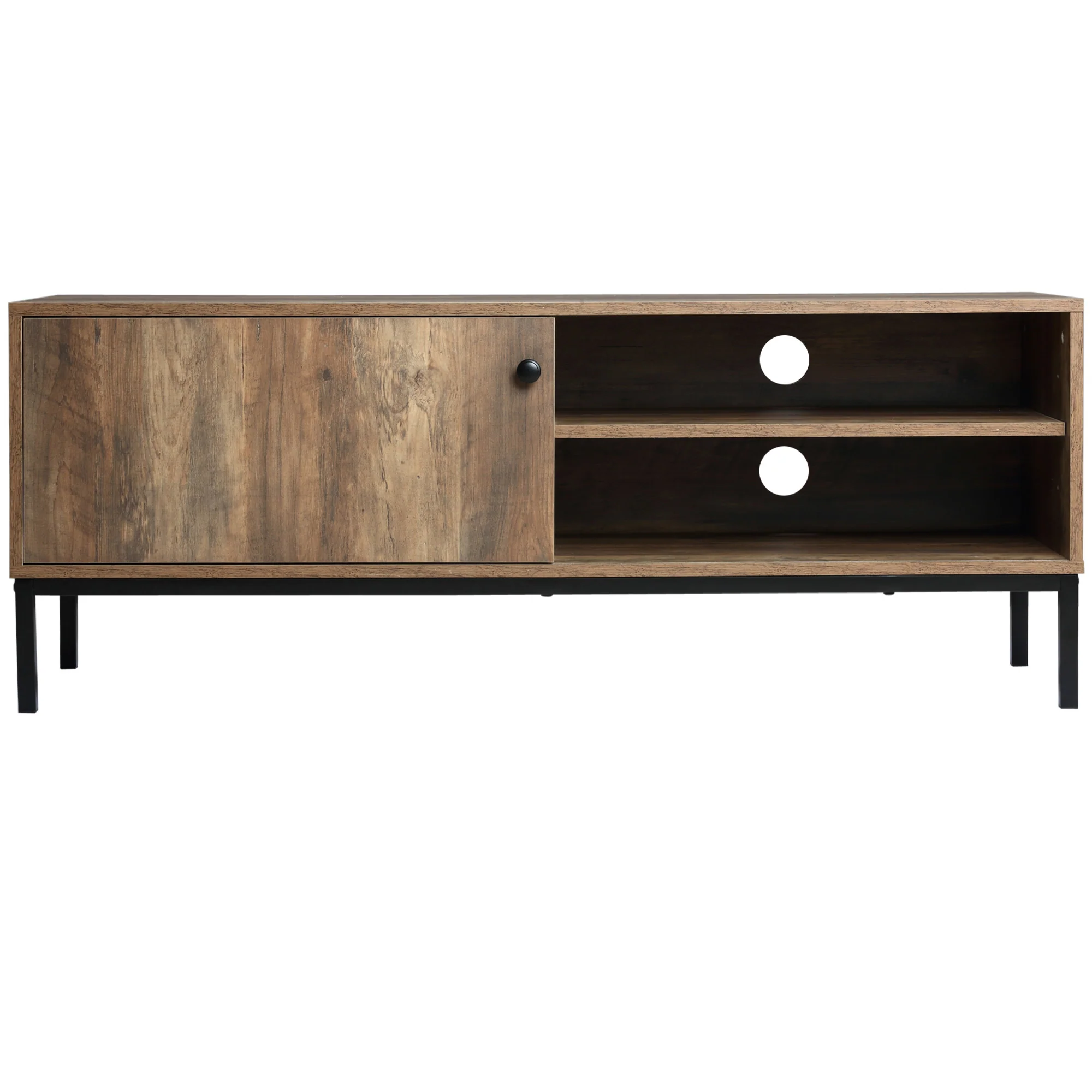 Retro TV Stand for up to 50" with Adjustable Shelf & Sliding Door, Coffee - Image 2