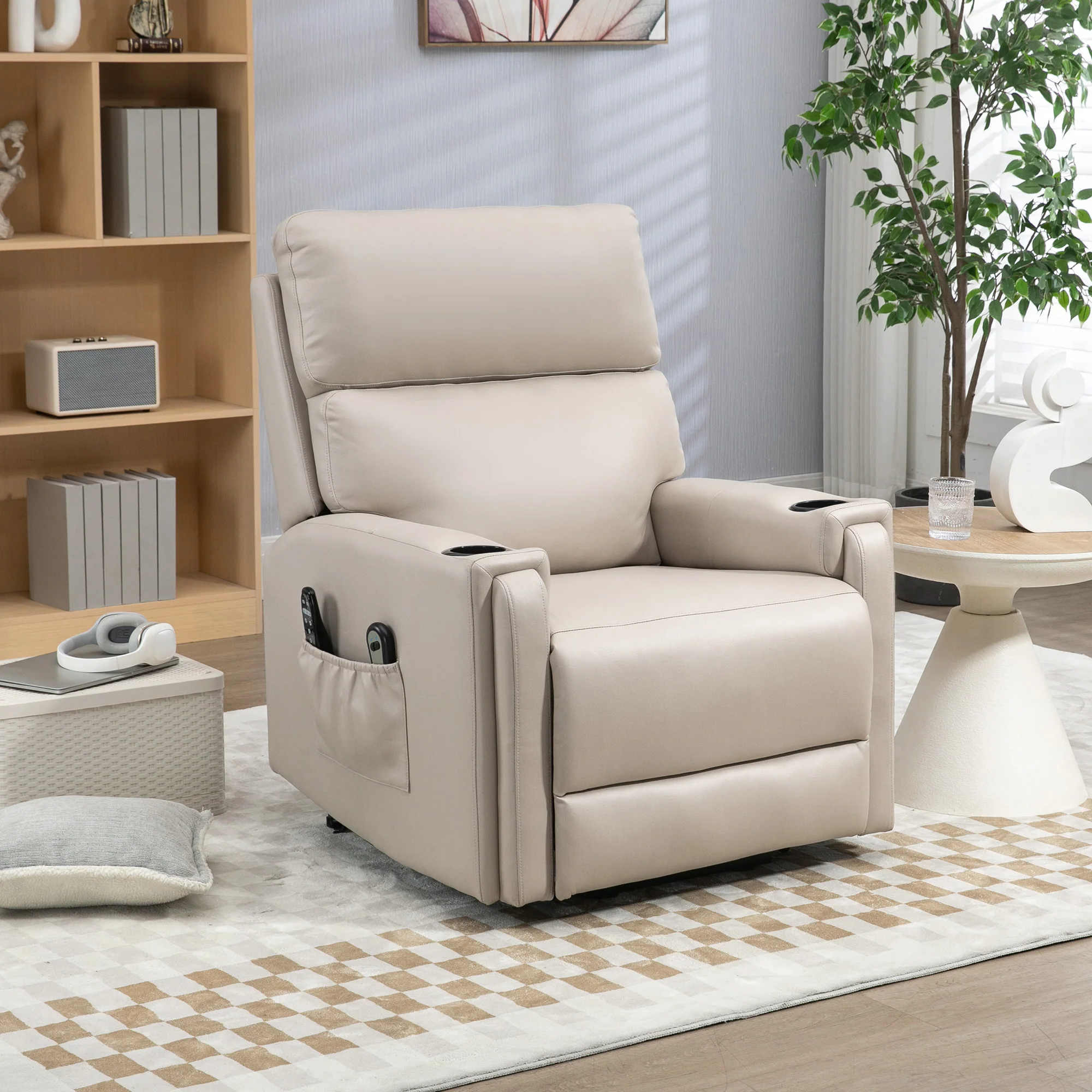 Power Lift Chair with Vibration Massage & Heat, Microfibre Upholstered Recliner Chair, Beige - Image 11