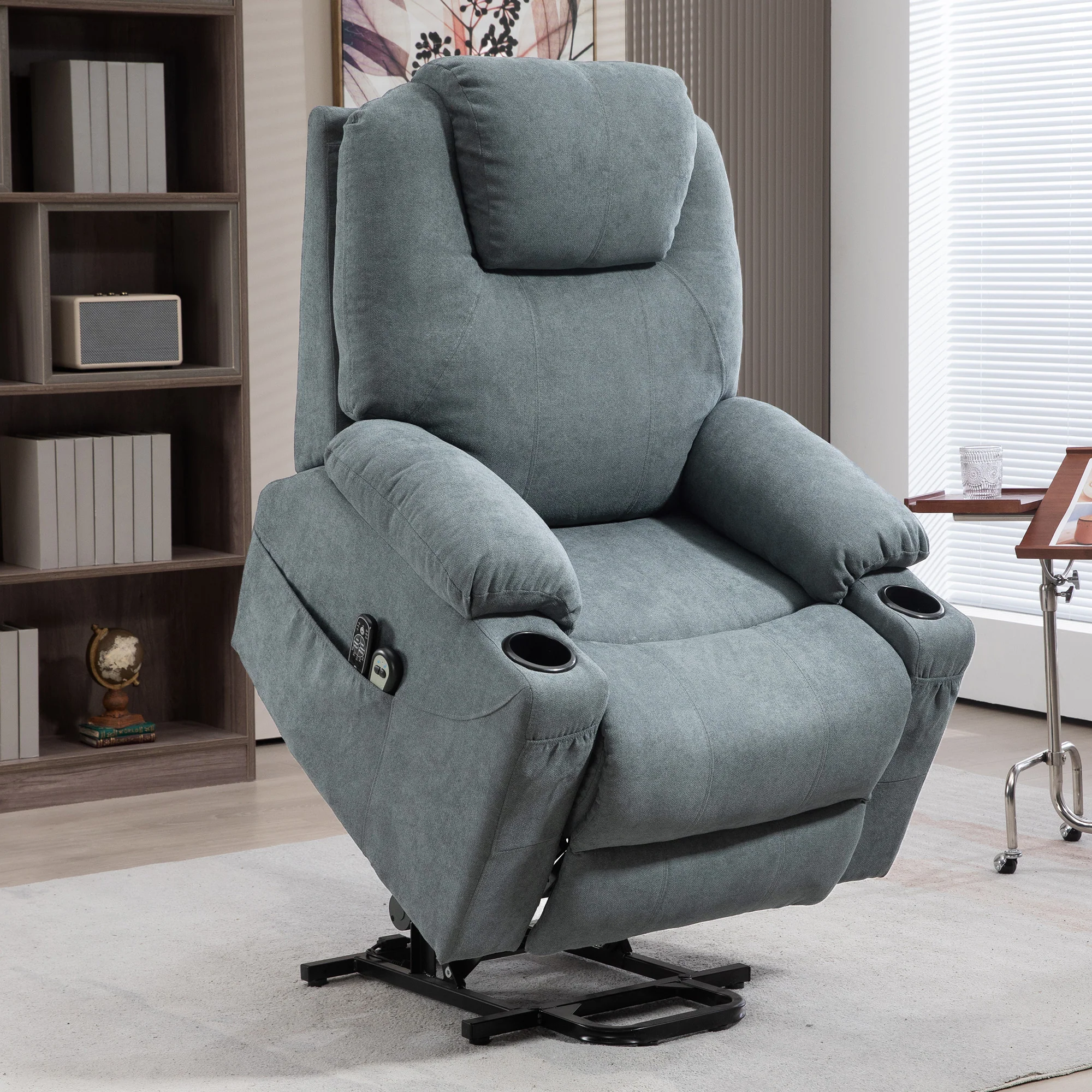 Power Lift Chair with Vibration Massage & Heat, Fabric Overstuffed Recliner Chair, Charcoal Grey - Image 3