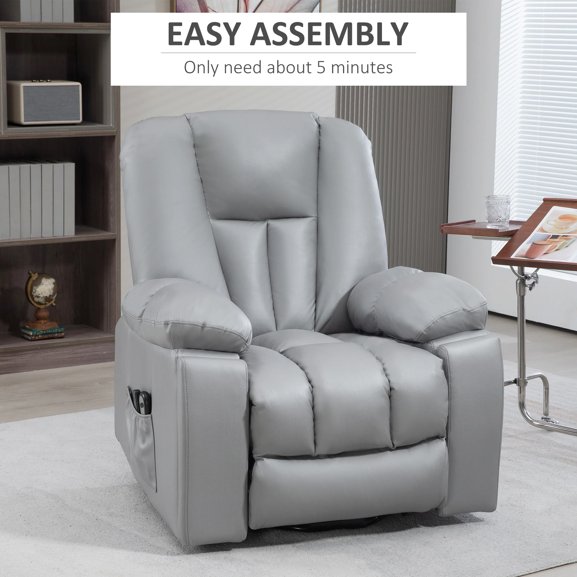 Power Lift Chair with Vibration Massage, Electric Recliner Armchair, Quick Assembly, Charcoal Grey - Image 10