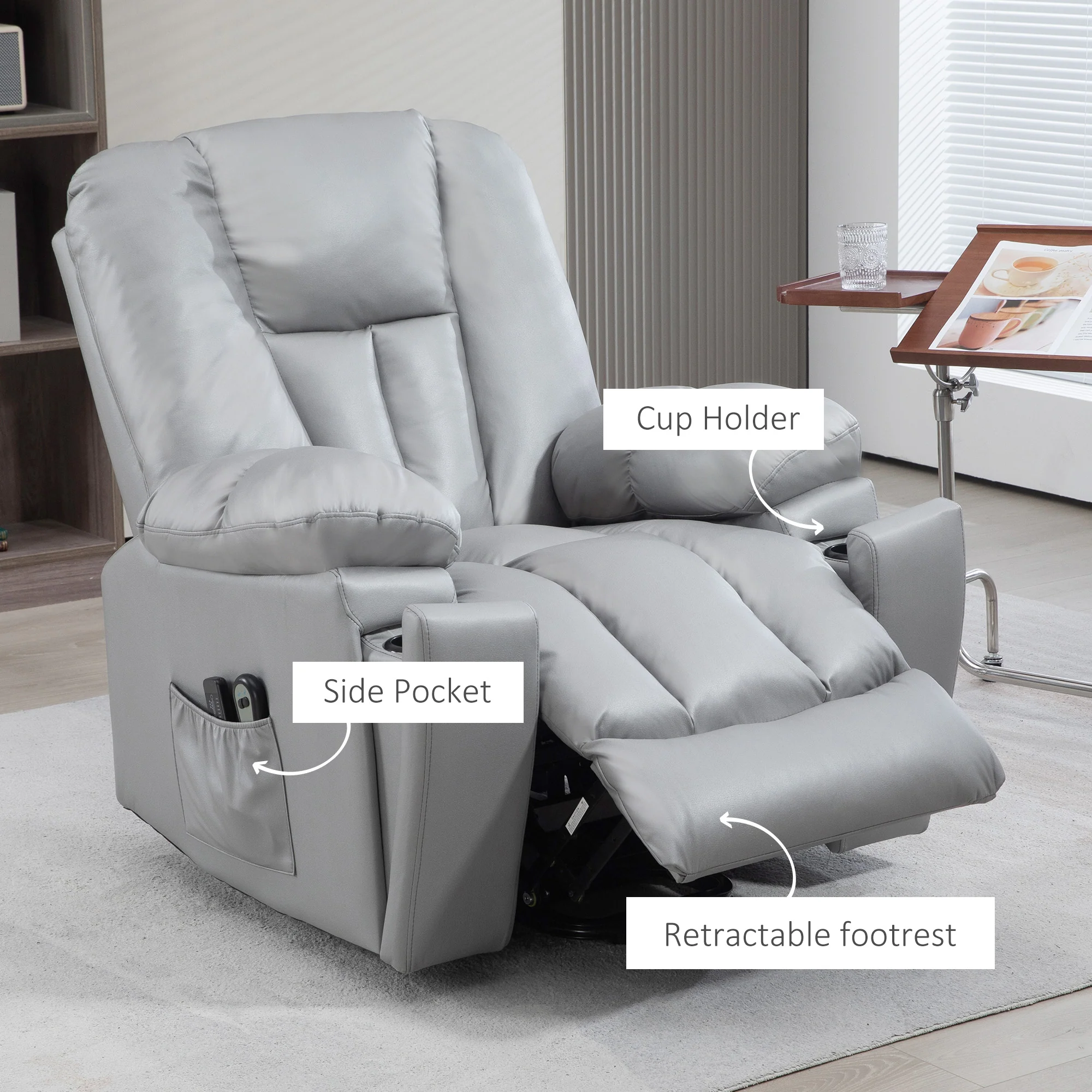 Power Lift Chair with Vibration Massage, Electric Recliner Armchair, Quick Assembly, Charcoal Grey - Image 11