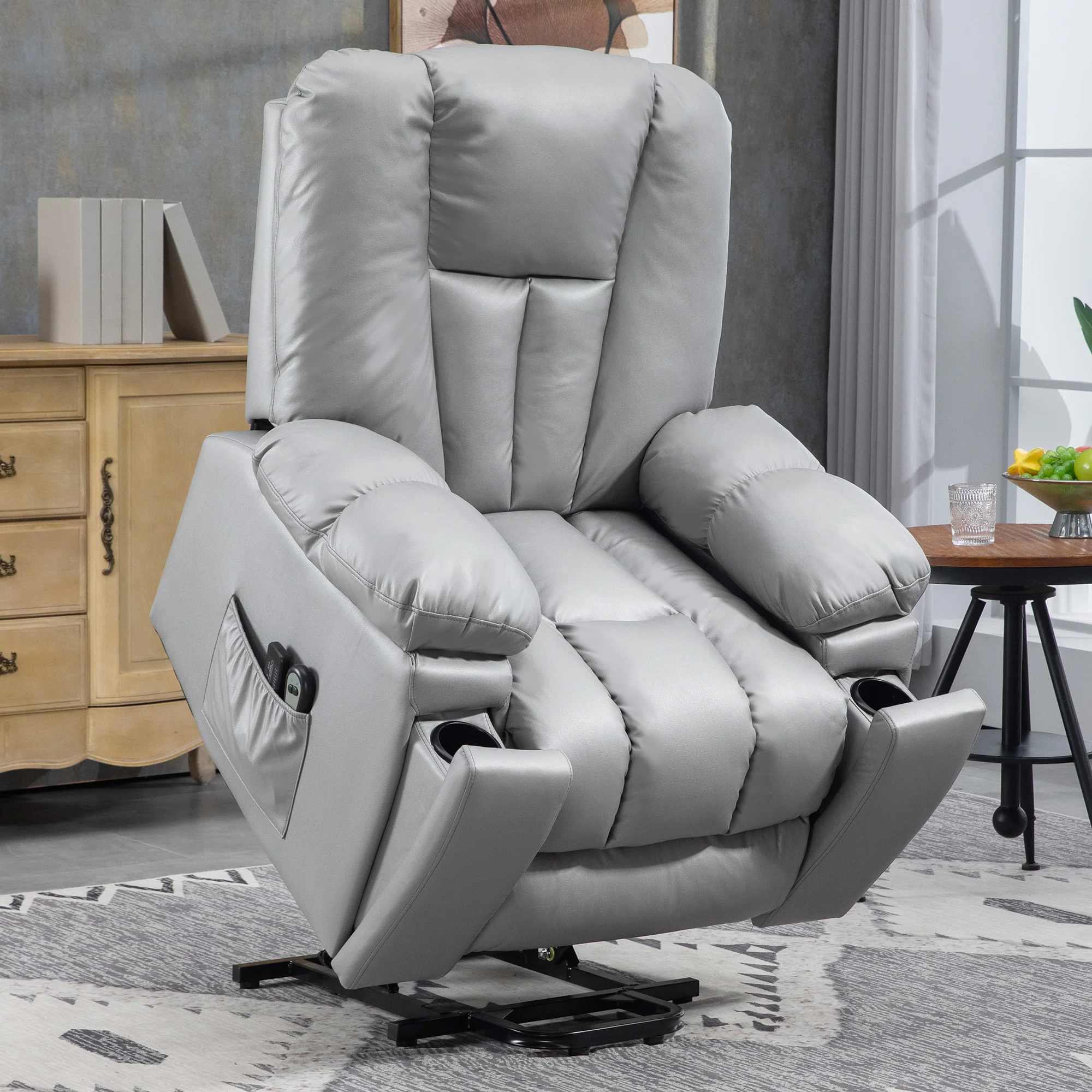 Power Lift Chair with Vibration Massage, Electric Recliner Armchair, Quick Assembly, Charcoal Grey - Image 3