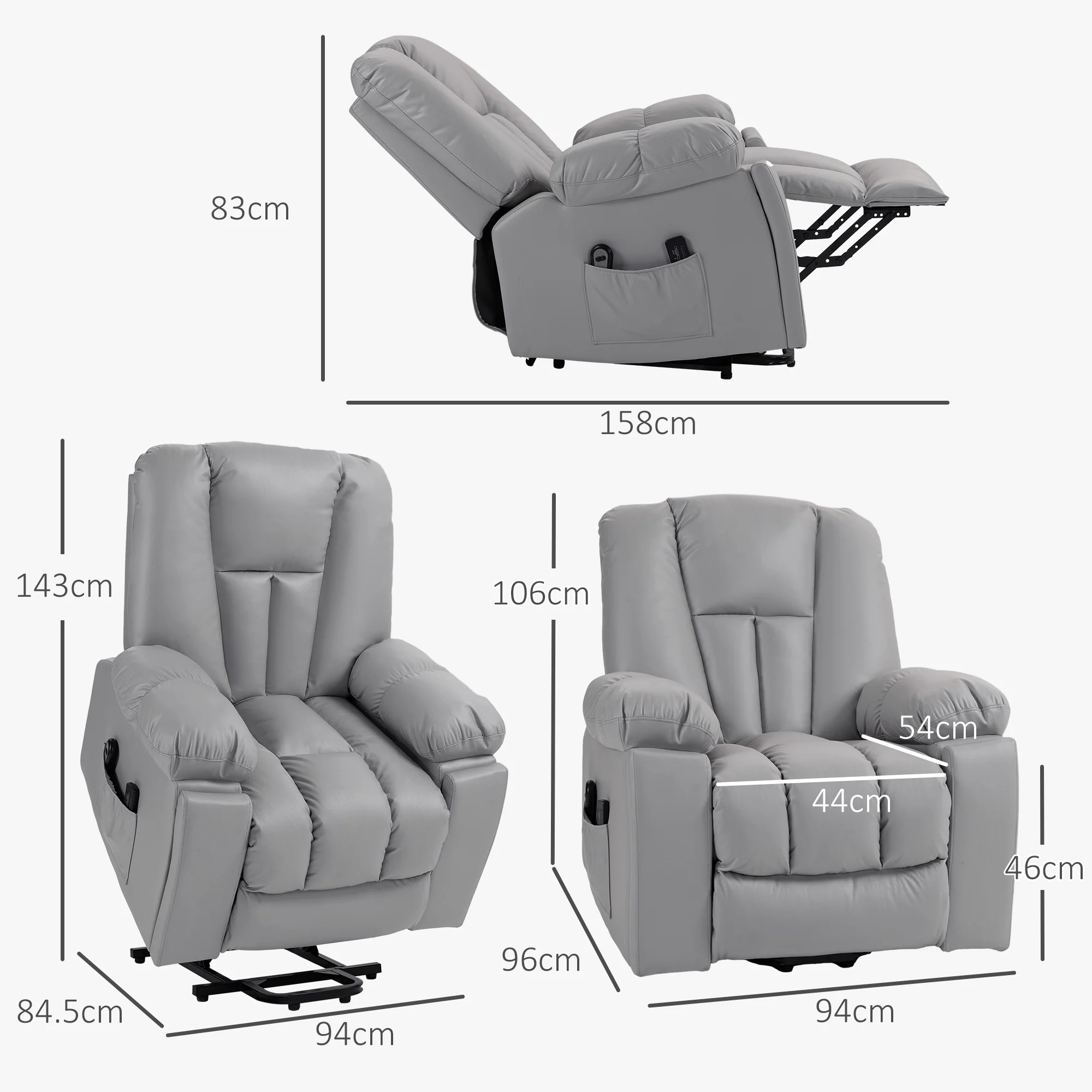 Power Lift Chair with Vibration Massage, Electric Recliner Armchair, Quick Assembly, Charcoal Grey - Image 5