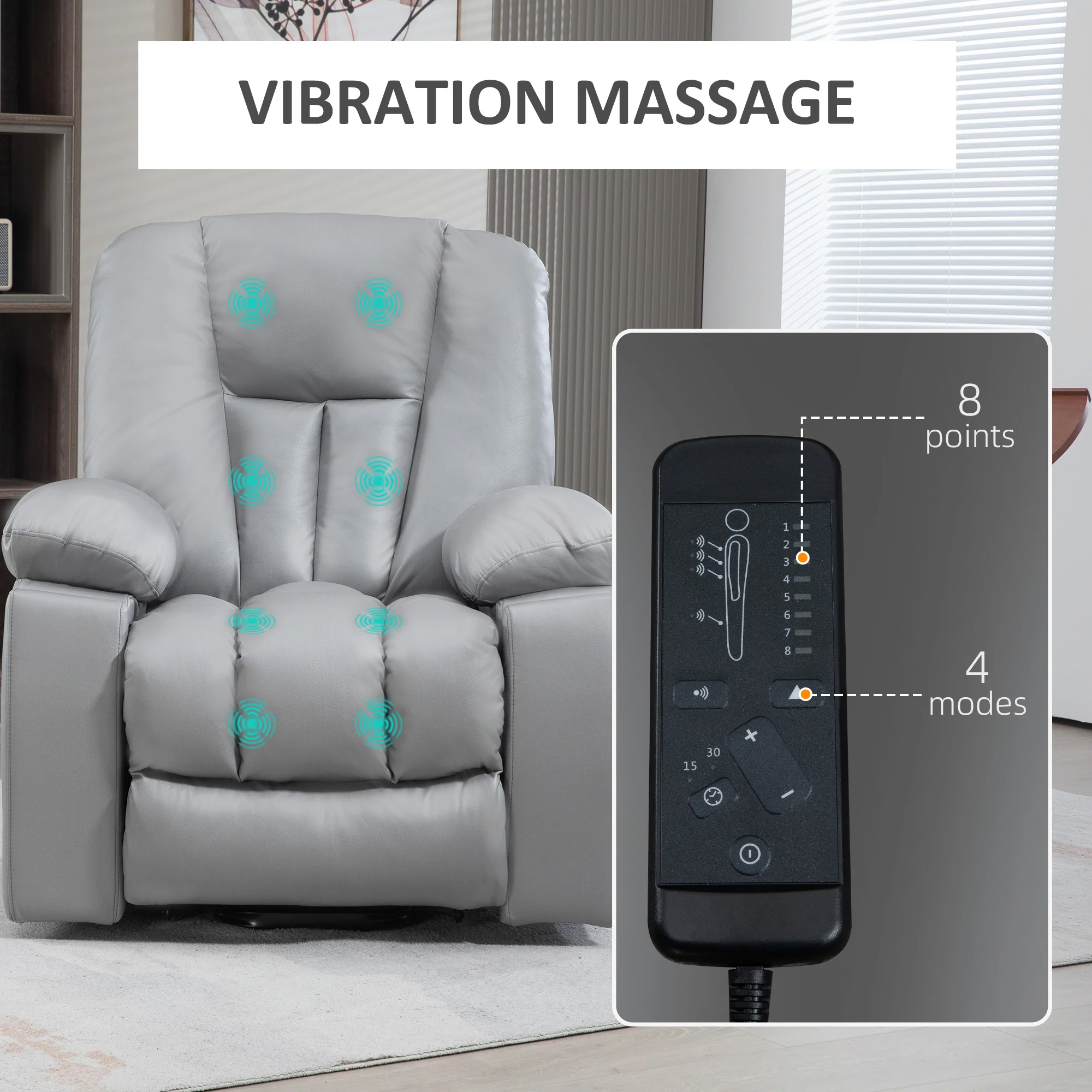 Power Lift Chair with Vibration Massage, Electric Recliner Armchair, Quick Assembly, Charcoal Grey - Image 8