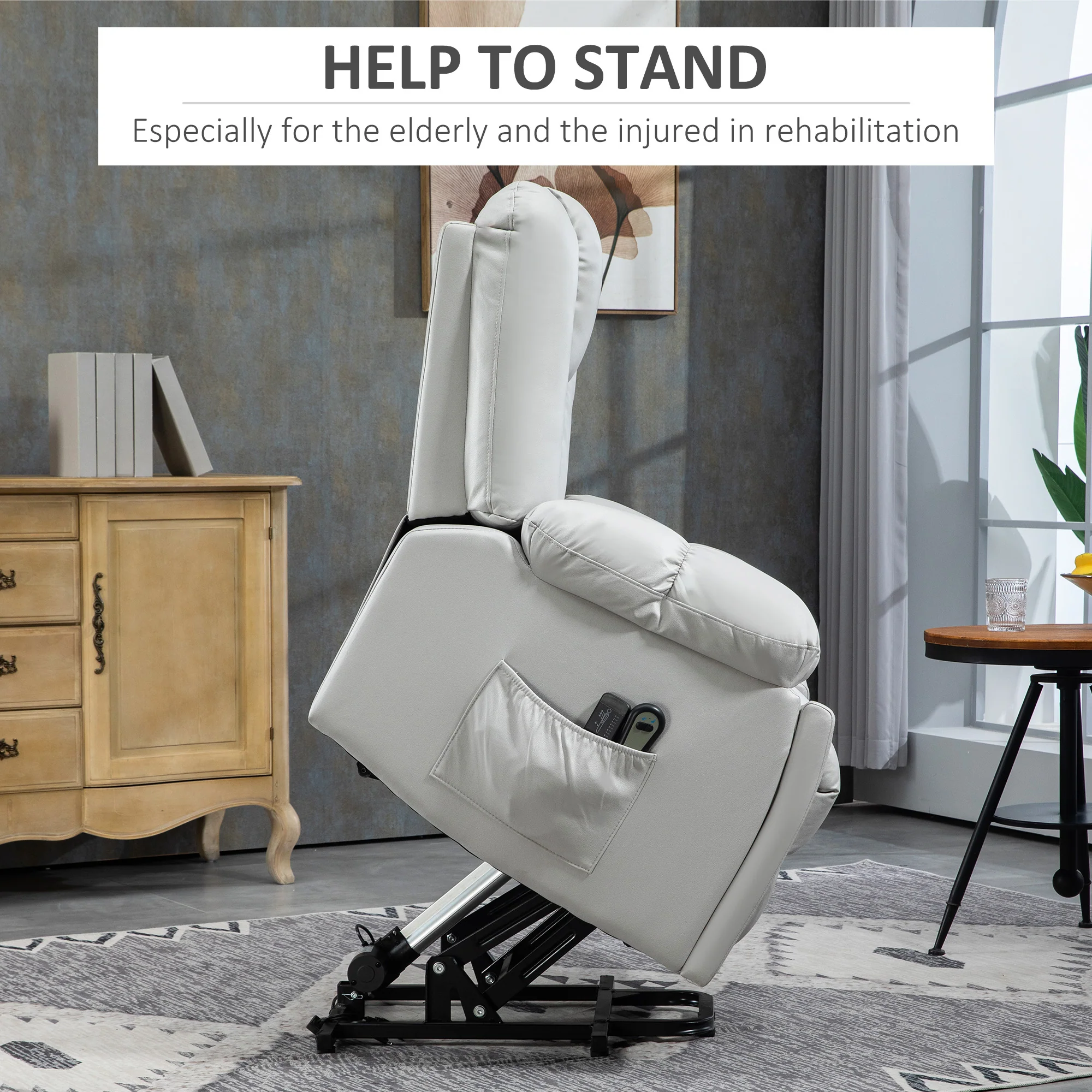 Power Lift Chair with Vibration Massage, Electric Recliner Armchair, Quick Assembly, Light Grey - Image 6