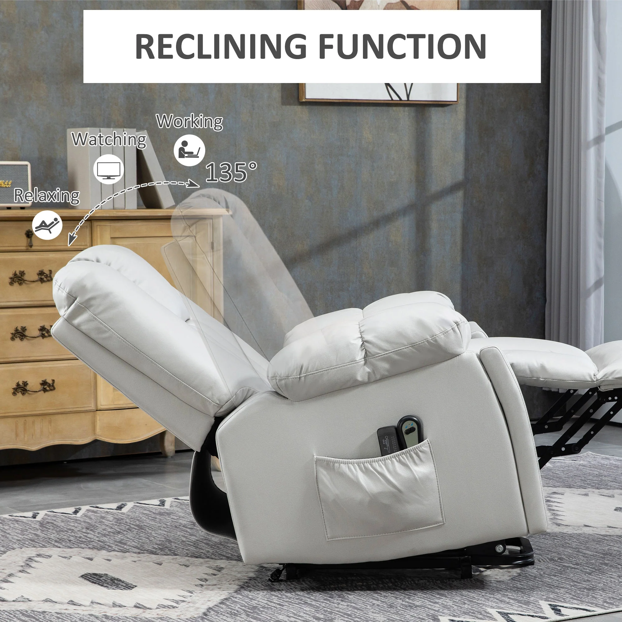 Power Lift Chair with Vibration Massage, Electric Recliner Armchair, Quick Assembly, Light Grey - Image 7
