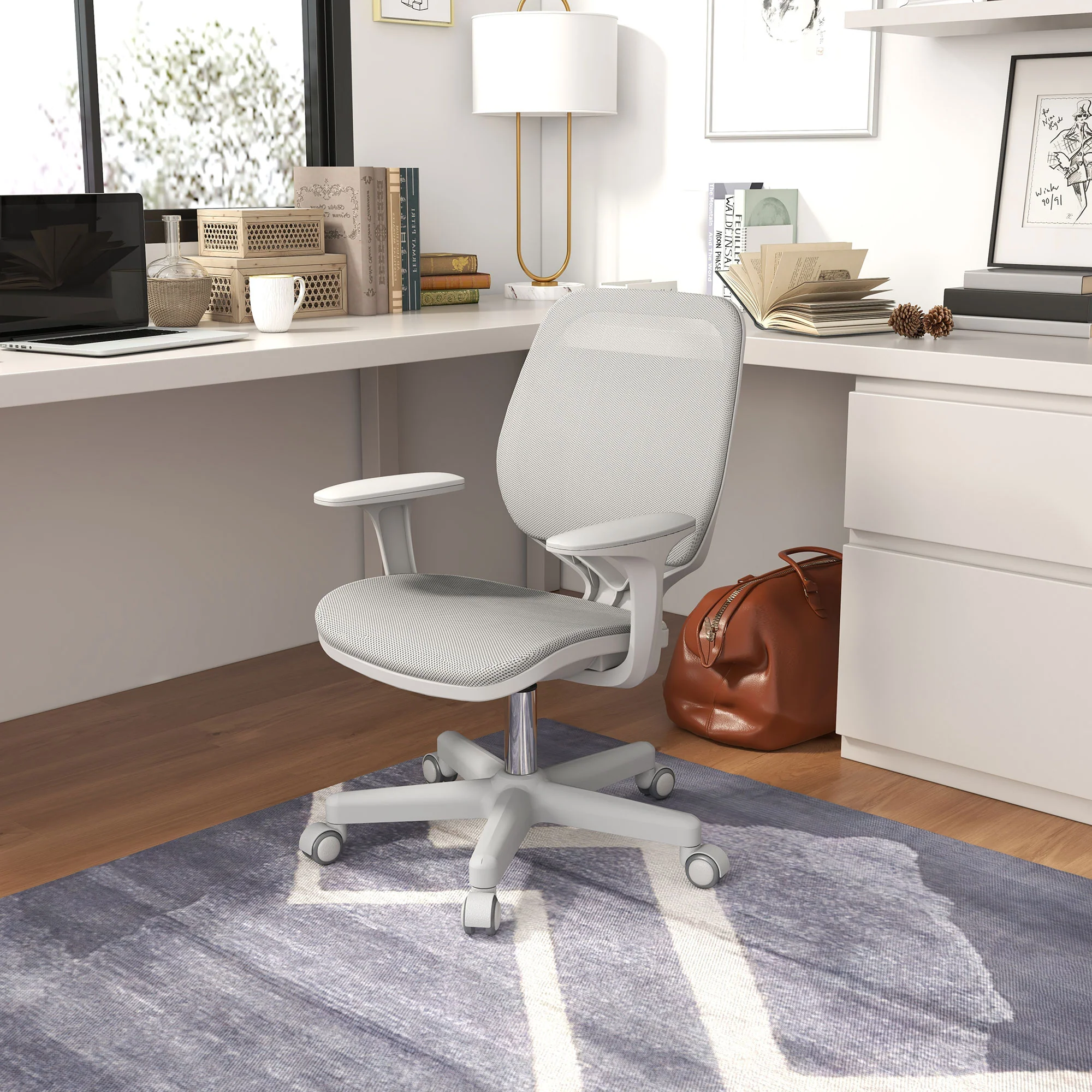 Mesh Office Chair, Mid Back Desk Chair with Adjustable Height & Swivel Castors, Grey - Image 4