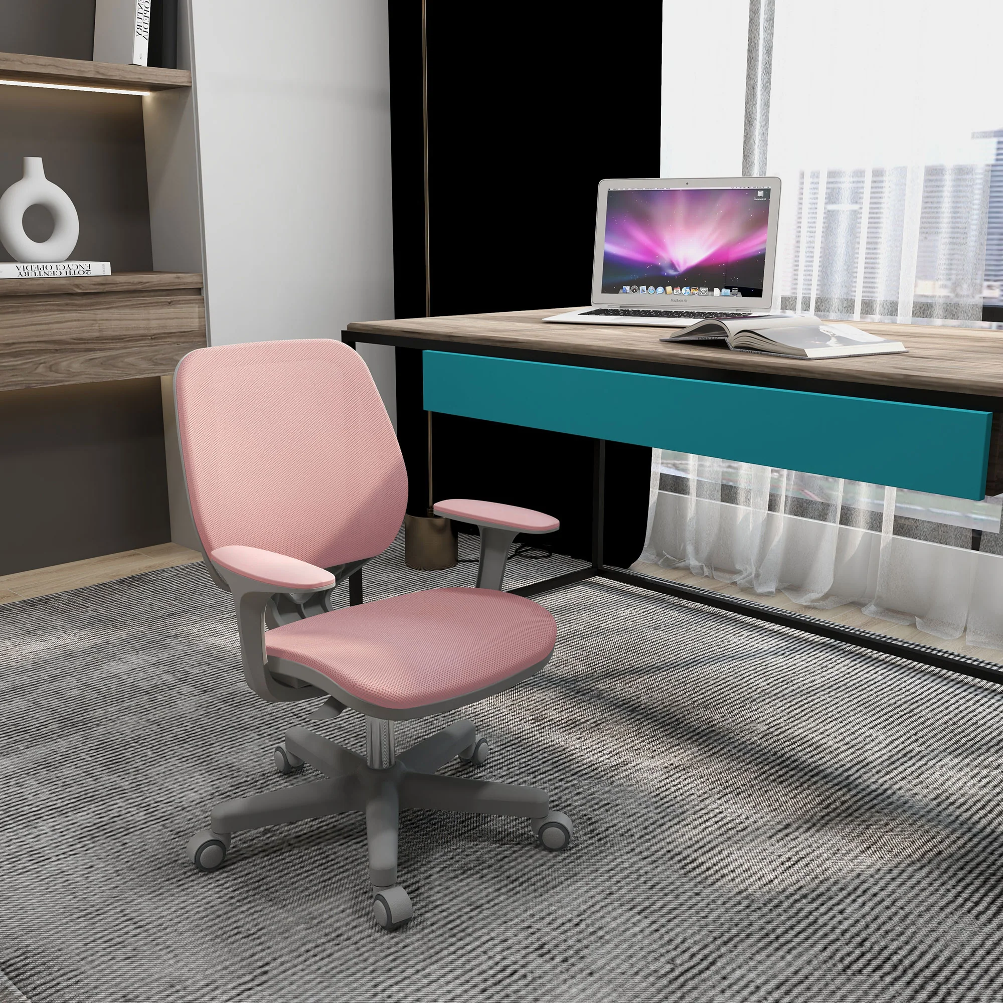 Mesh Office Chair, Mid Back Desk Chair with Adjustable Height & Swivel Castors, Pink - Image 3