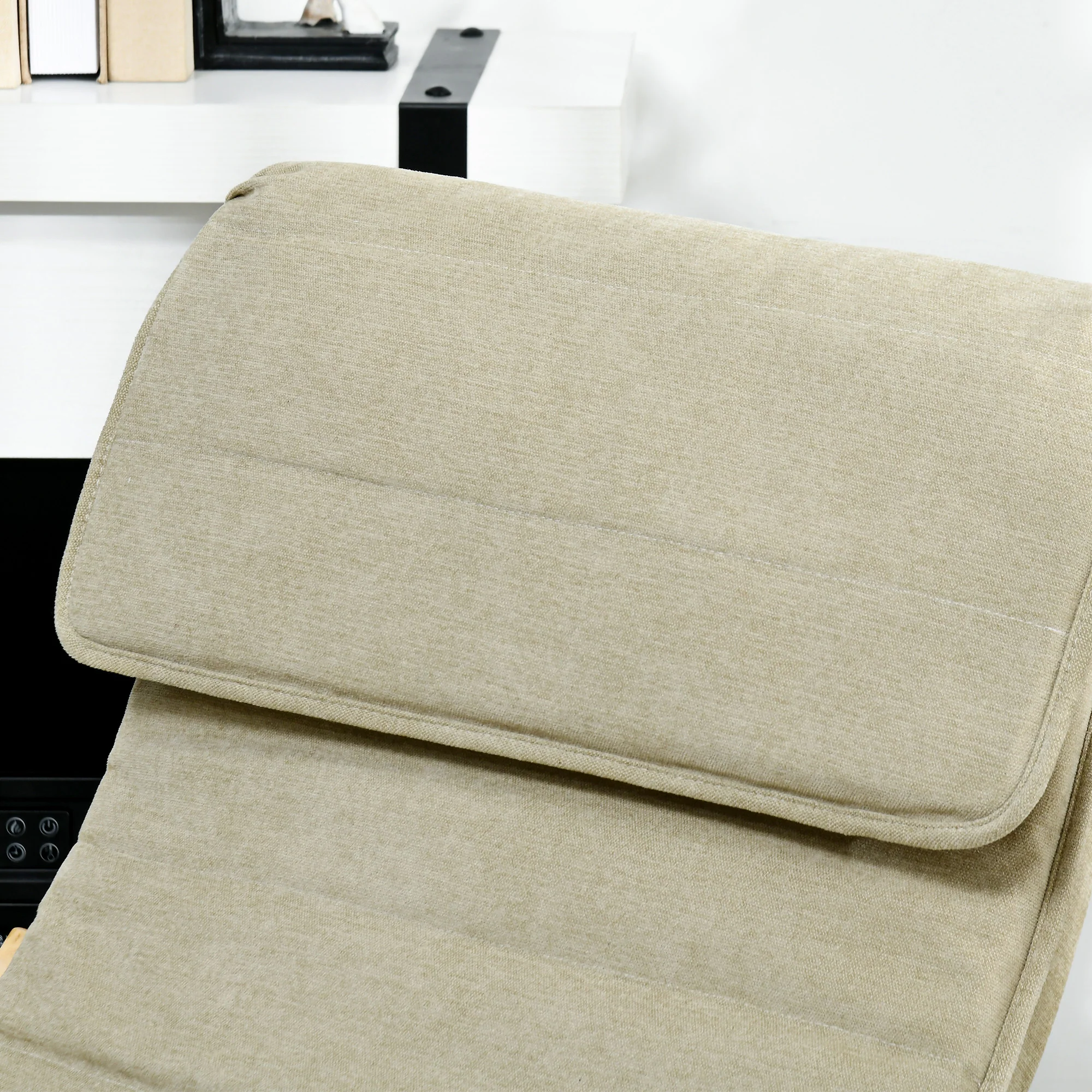 Rocking Lounge Chair with Adjustable Footrest, Side Pocket and Pillow, Khaki - Image 9