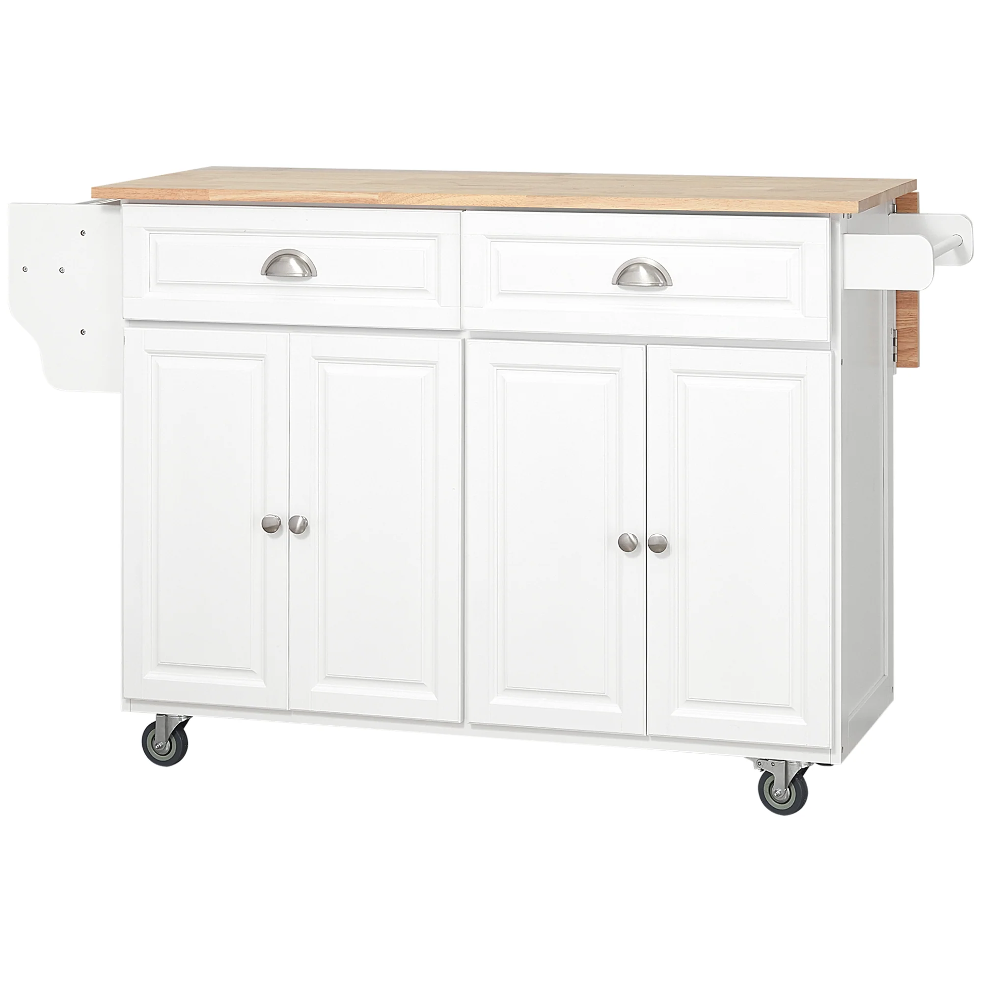 Rolling Kitchen Island, Drop Leaf Kitchen Cart on Wheels with Storage Drawers, White - Image 2