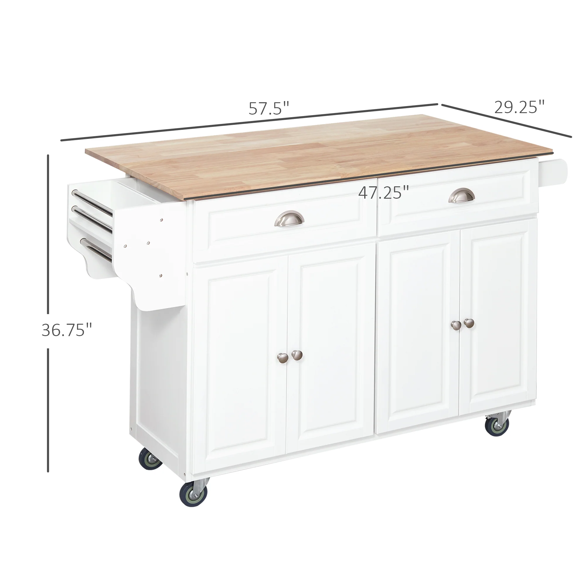 Rolling Kitchen Island, Drop Leaf Kitchen Cart on Wheels with Storage Drawers, White - Image 5