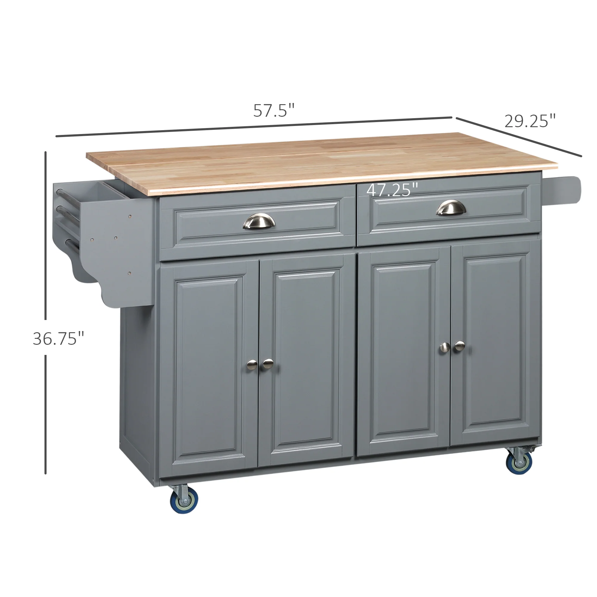 Rolling Kitchen Island, Drop Leaf Kitchen Cart on Wheels with Storage Drawers, Dark Gray - Image 5