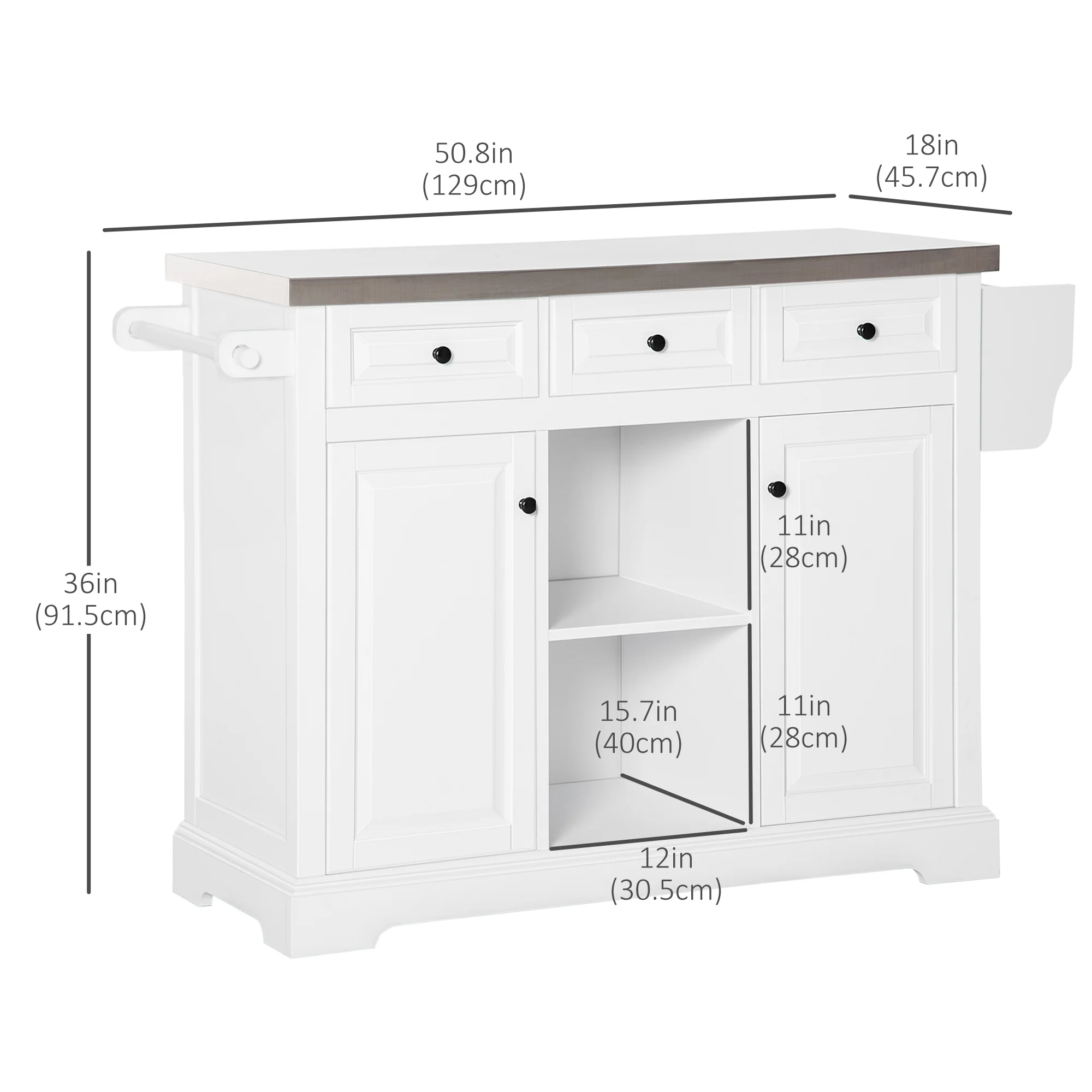 Stainless Steel Rolling Kitchen Cart with Spice Rack and Storage, White - Image 5