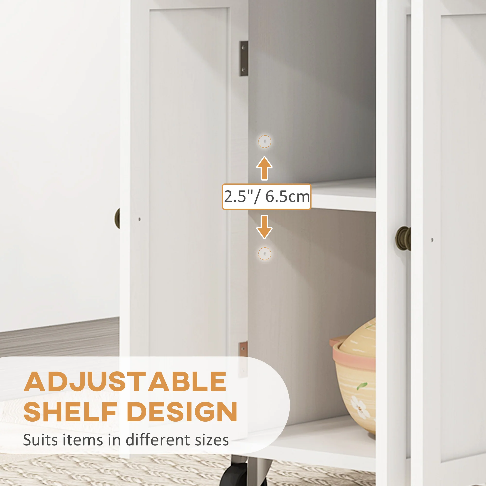 GlideSpace Rolling Kitchen Island Storage Trolley with Rubber Wood Top for Dining Room, White - Image 8