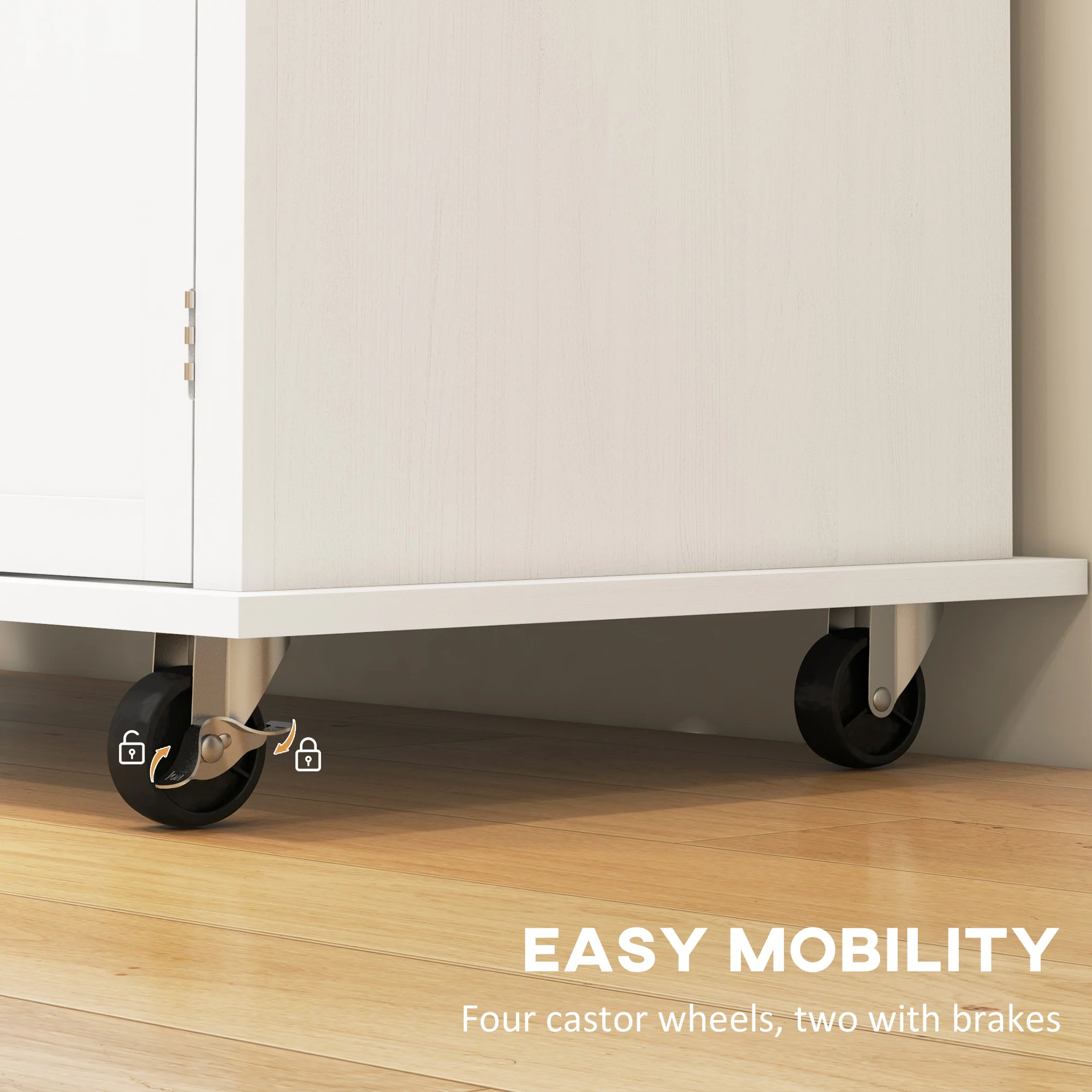 GlideSpace Rolling Kitchen Island Storage Trolley with Rubber Wood Top for Dining Room, White - Image 9