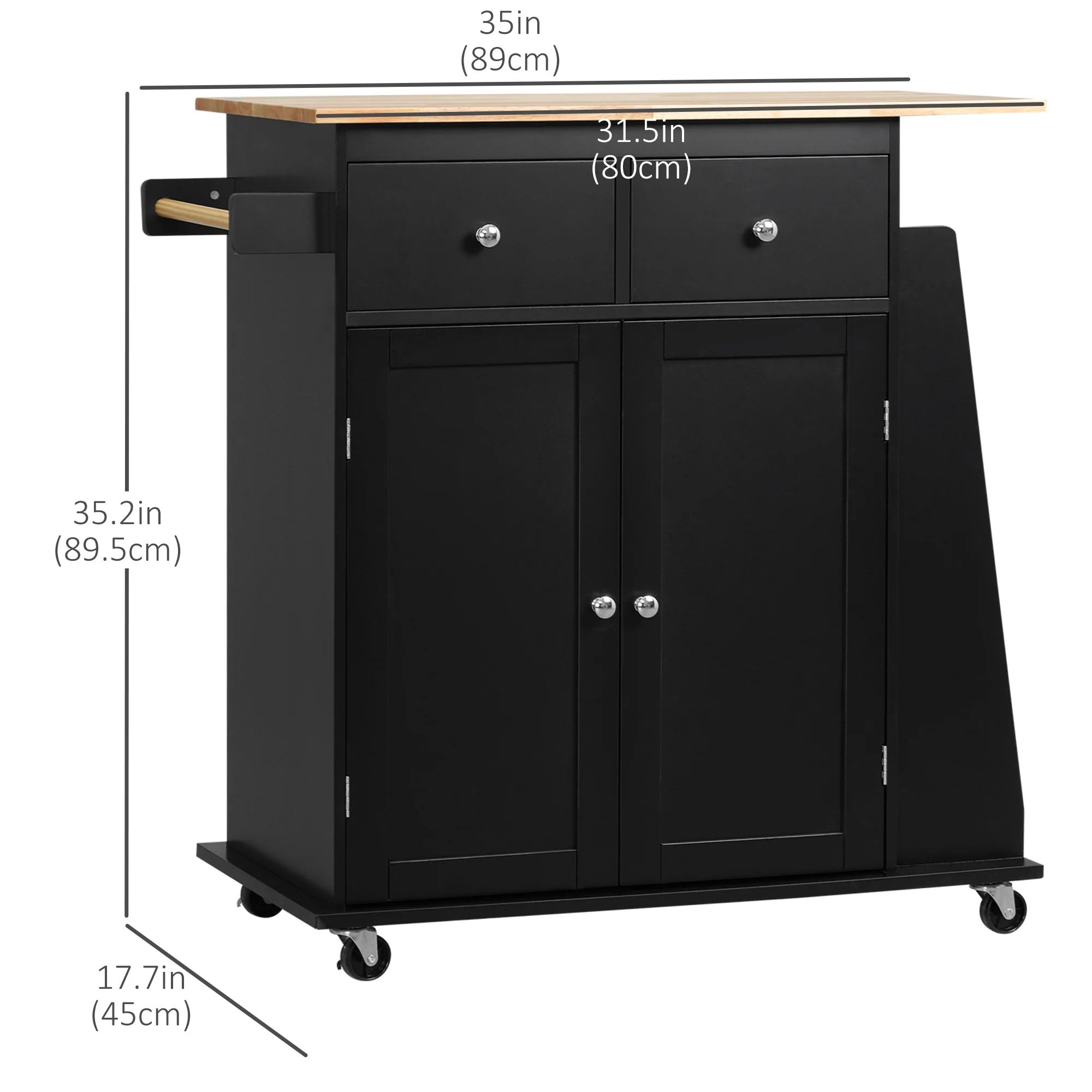 Rolling Kitchen Cart with 3 Tier Spice Rack and Rubber Wood Top, Black - Image 5