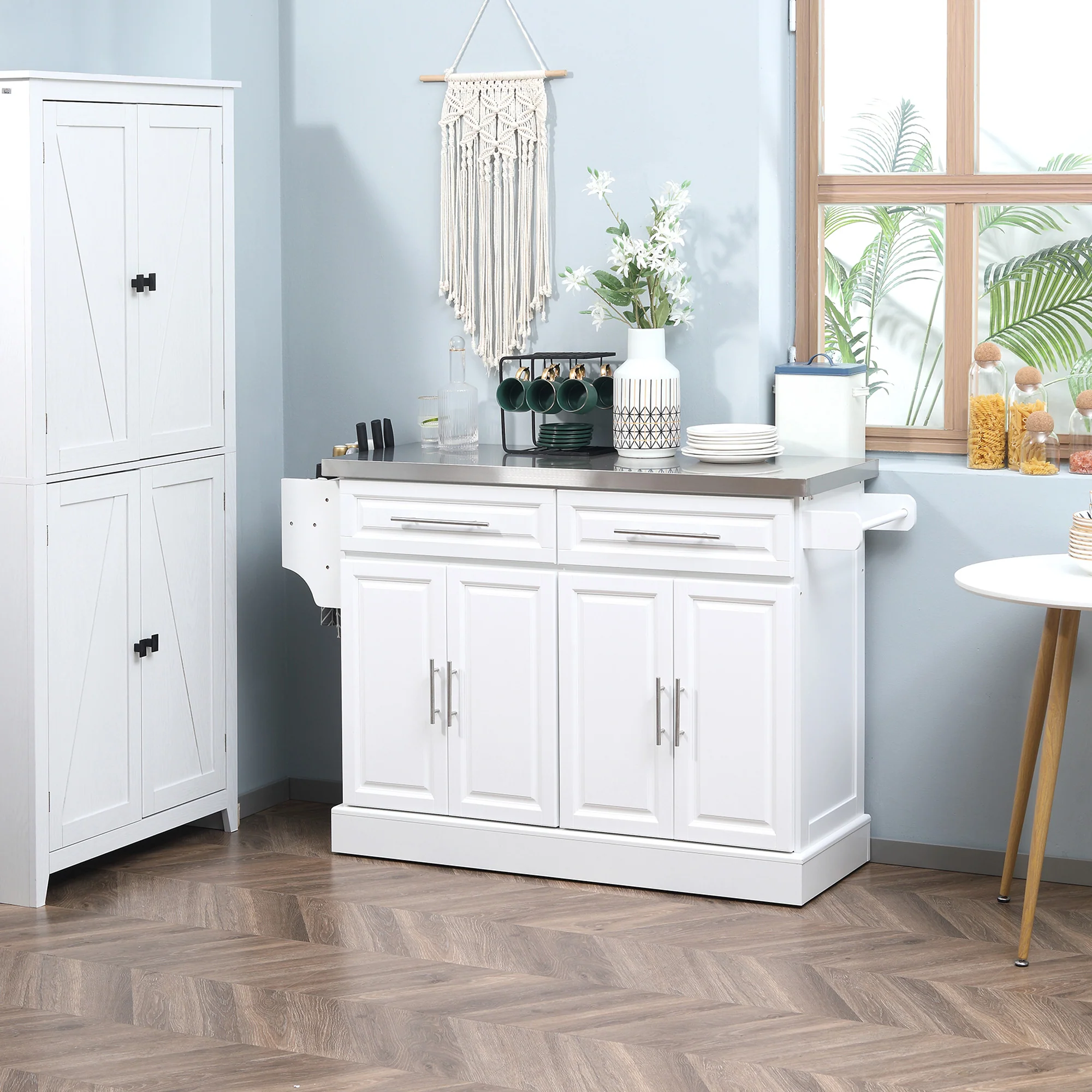 Rolling Stainless Steel Counter Kitchen Cart Storage Cabinet w/ Drawers & Rack, Silver - Image 4