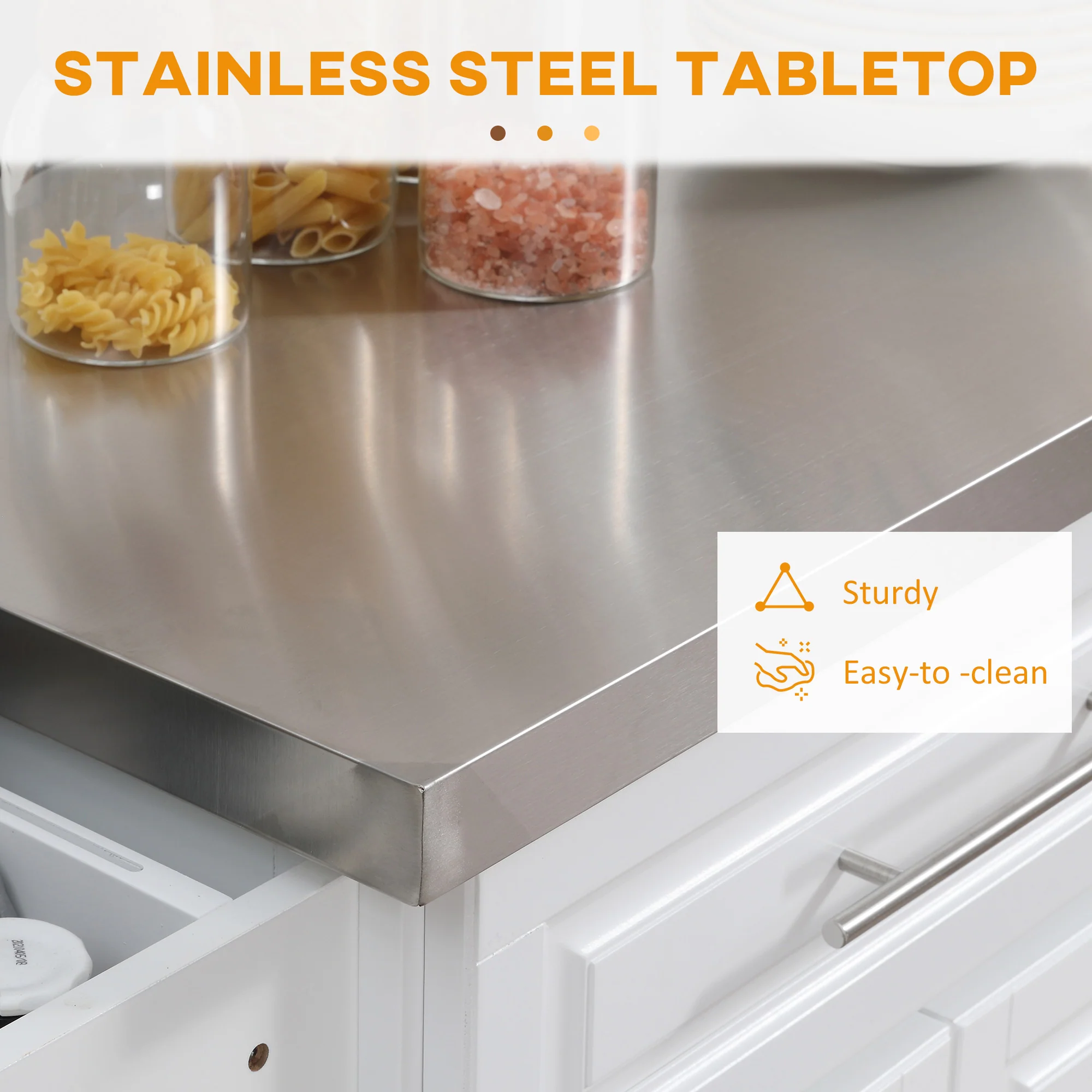 Rolling Stainless Steel Counter Kitchen Cart Storage Cabinet w/ Drawers & Rack, Silver - Image 7