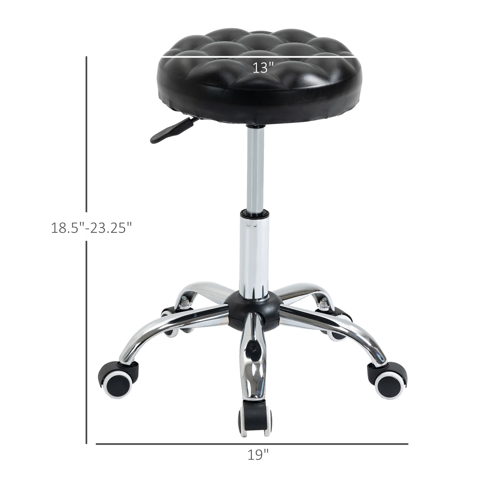 Rolling Swivel Padded Salon Stool with Adjustable Height, Wheeled Massage Chair, Black - Image 5