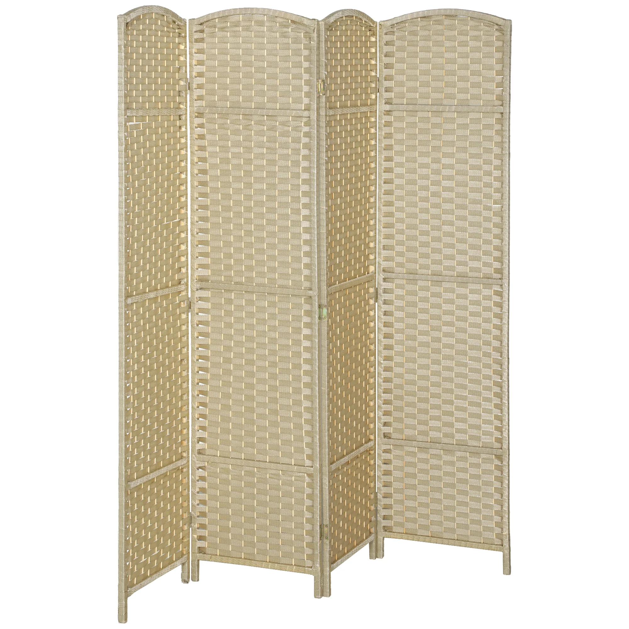 Room Divider, 4 Panel Folding Privacy Screen, 5.6' Tall Freestanding Partition for Home Office, Bedroom, Beige - Image 2