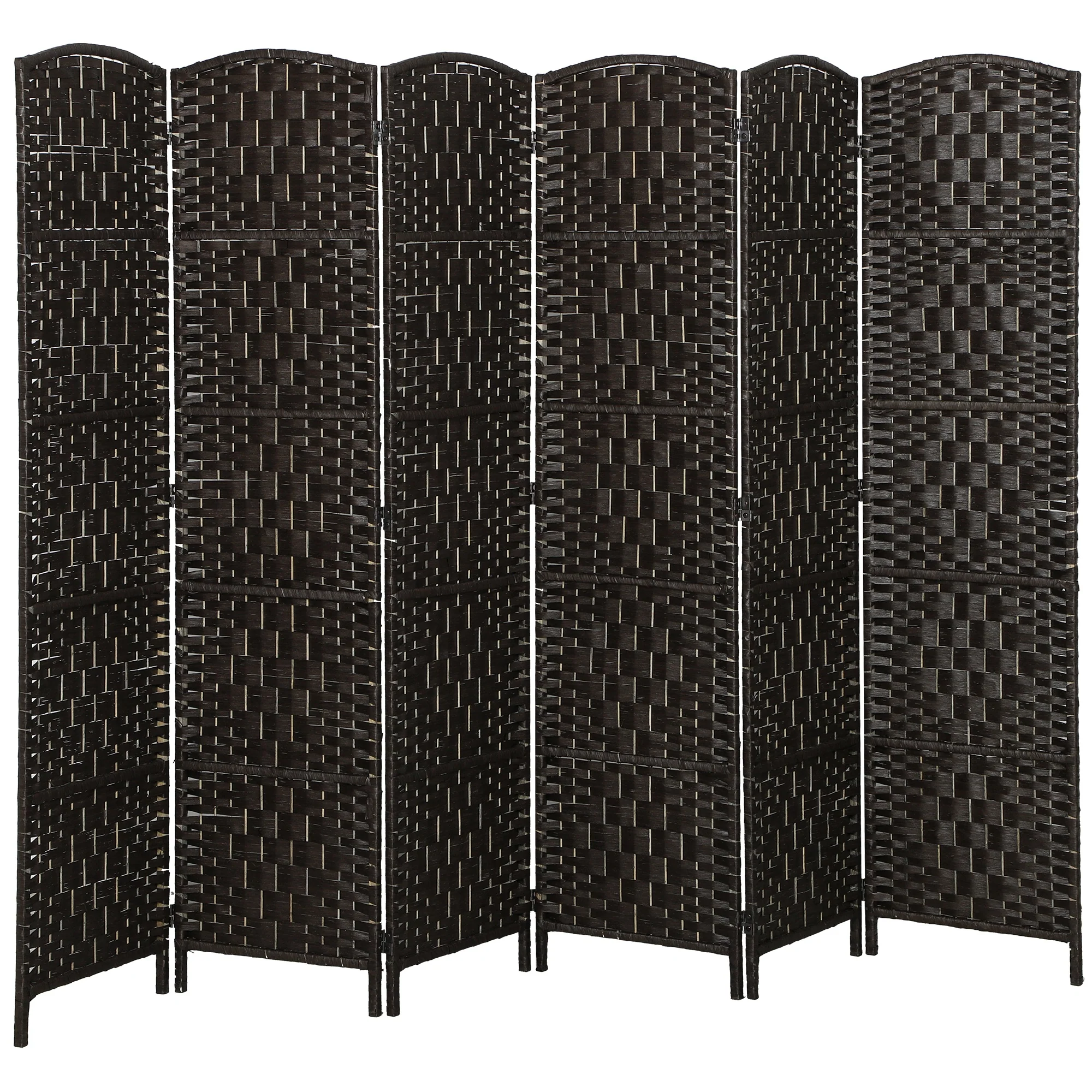 71" Tall 6-Panel Folding Room Divider, Wicker Weave Privacy Screen for Home Office, Coffee