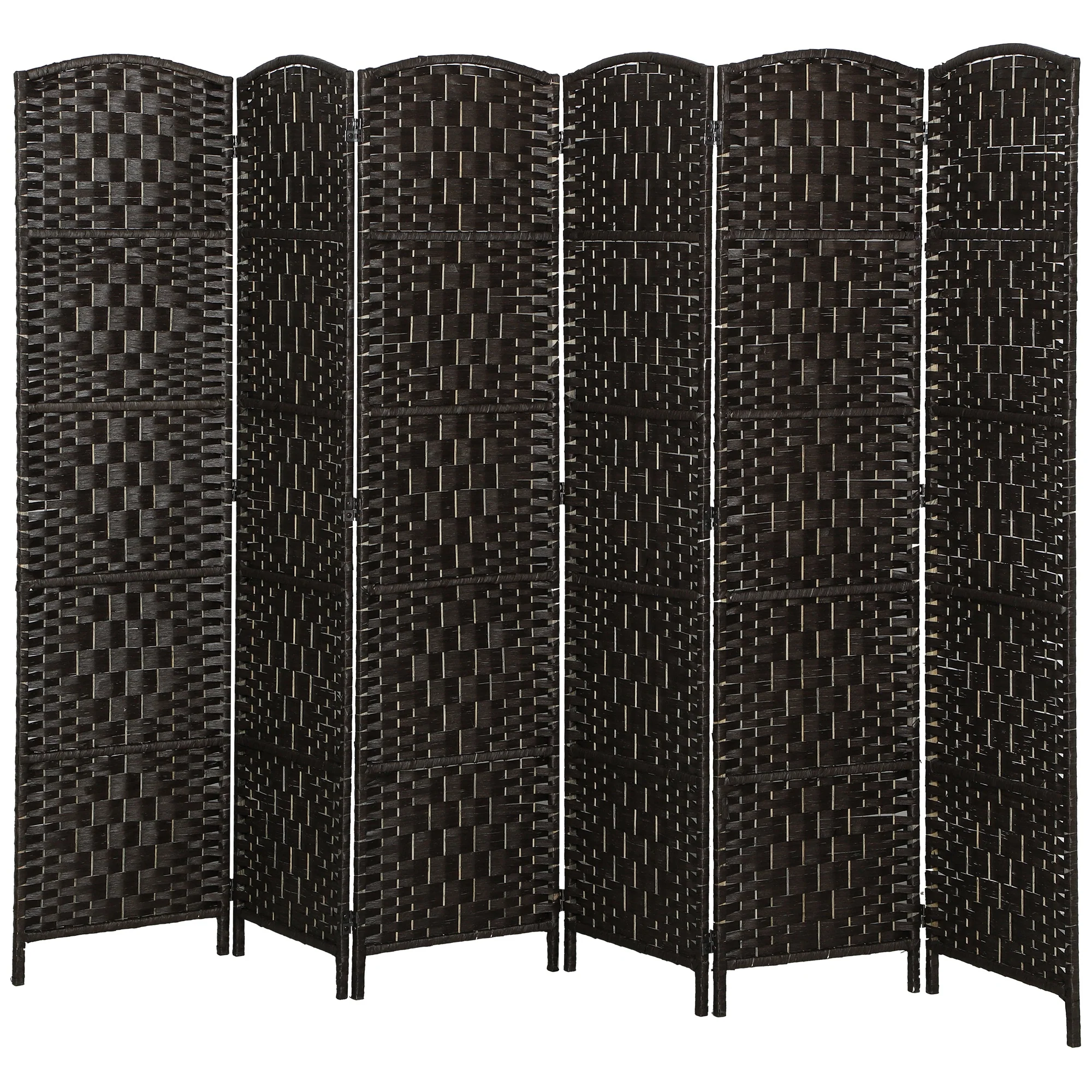 71" Tall 6-Panel Folding Room Divider, Wicker Weave Privacy Screen for Home Office, Coffee - Image 2