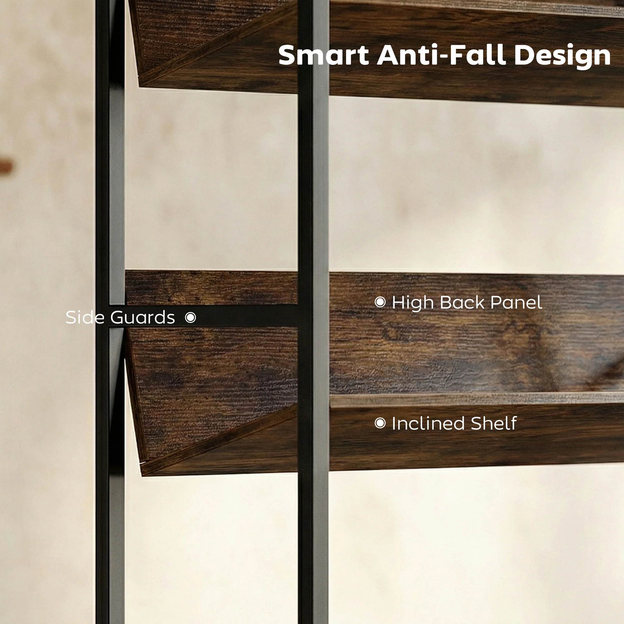 Room Divider Bookshelf, 5-Tier Bookcase, Storage Shelves with Metal Frame and Anti-Slip Design for Living Room, Bedroom, Home Office, Rustic Brown - Image 8