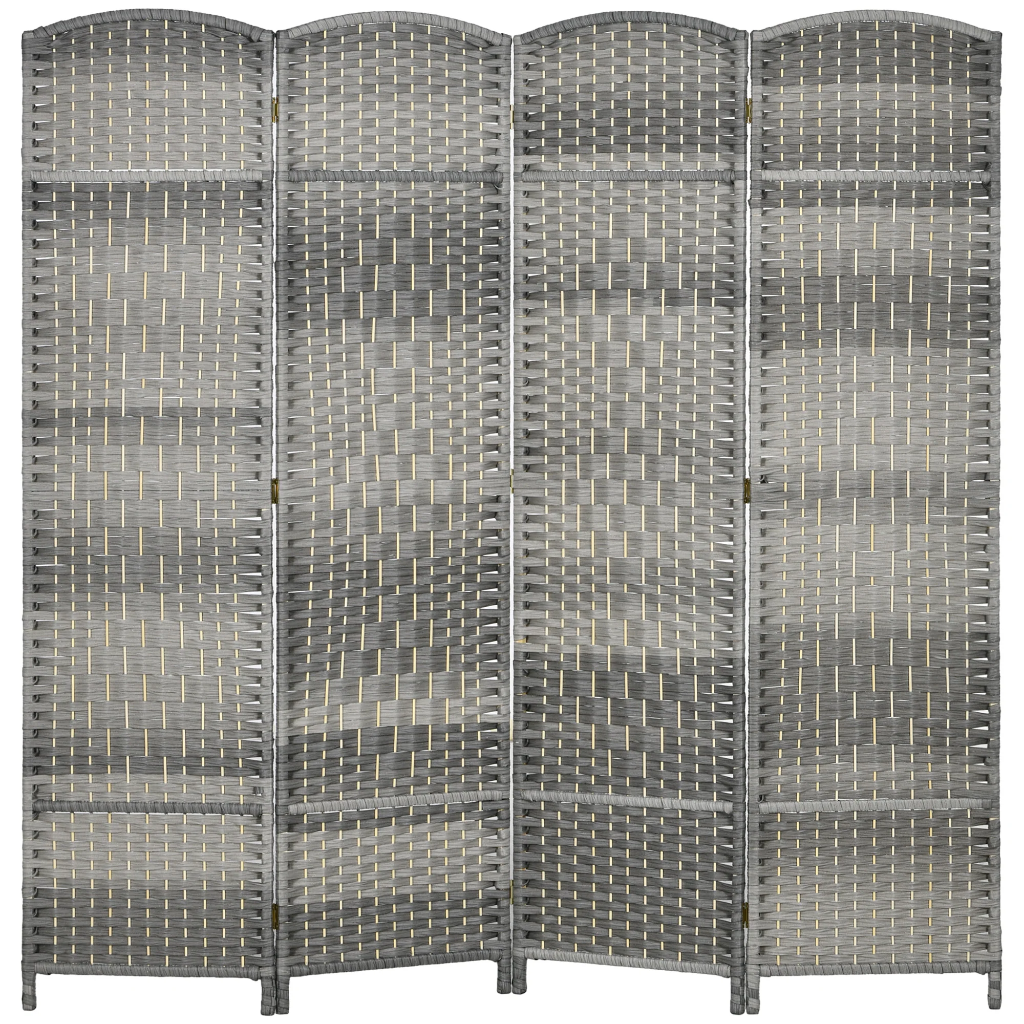 4 Panels Room Divider, 6 Ft Tall Handwoven Freestanding Privacy Screens, Gradient Grey - Image 2