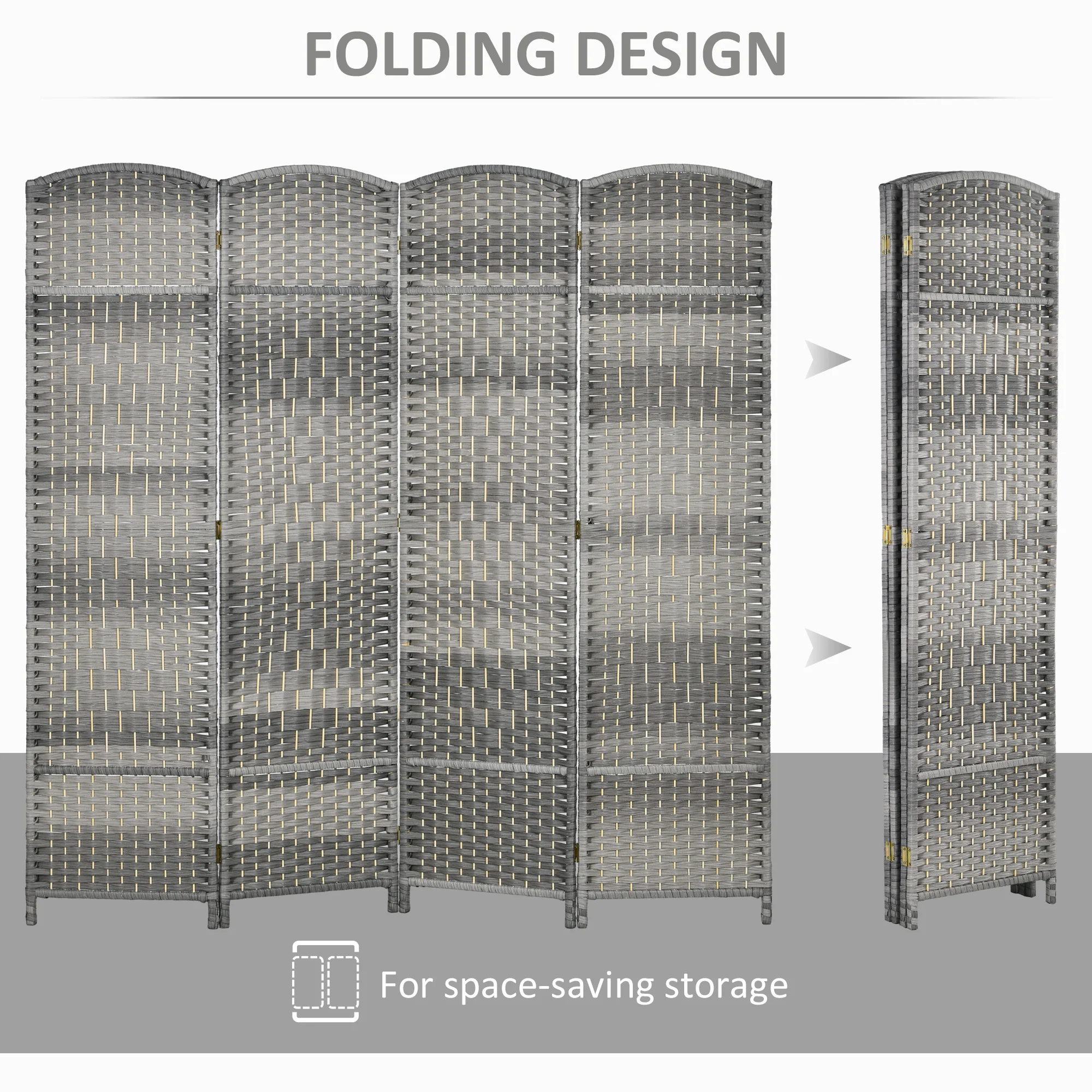 4 Panels Room Divider, 6 Ft Tall Handwoven Freestanding Privacy Screens, Gradient Grey - Image 6