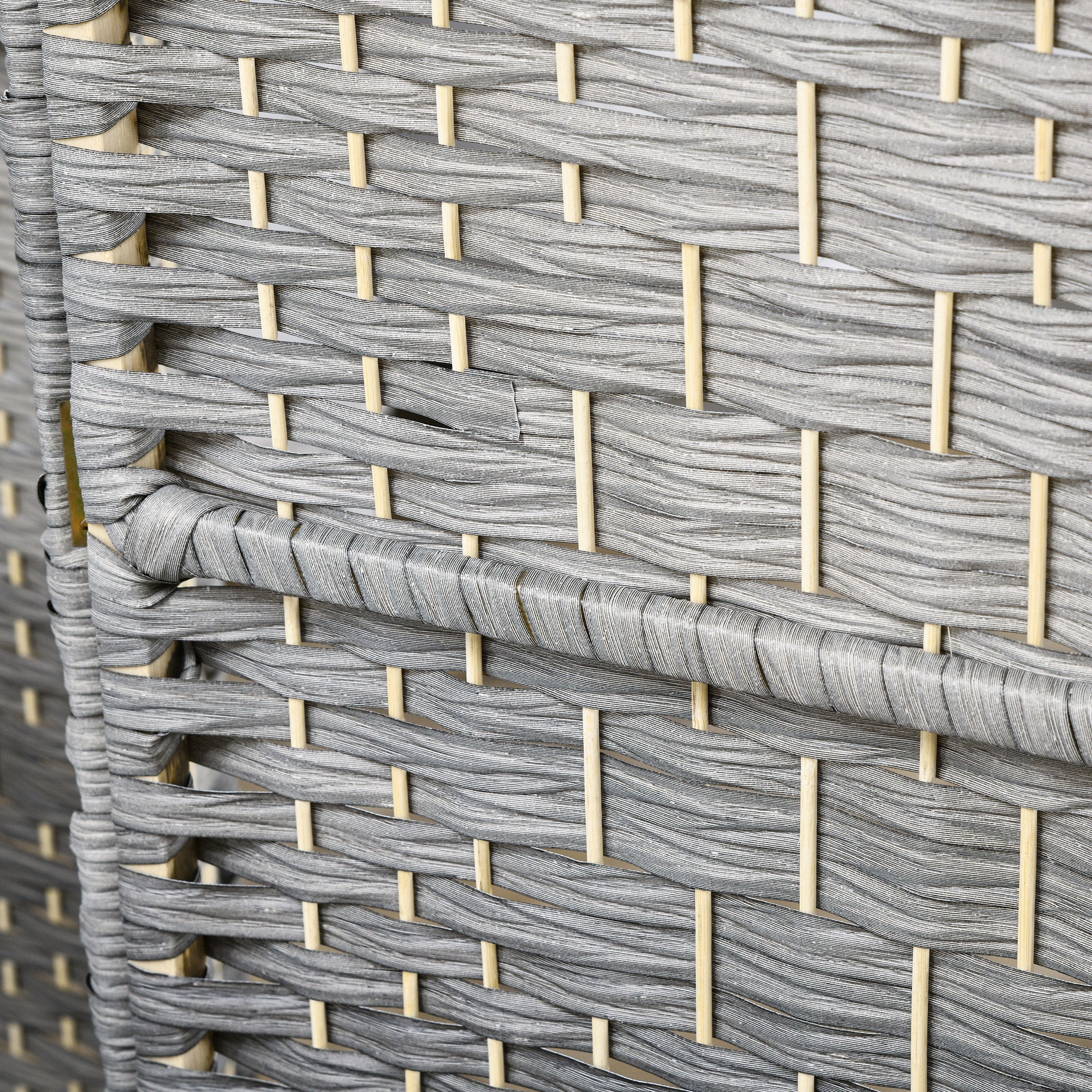 4 Panels Room Divider, 6 Ft Tall Handwoven Freestanding Privacy Screens, Gradient Grey - Image 9