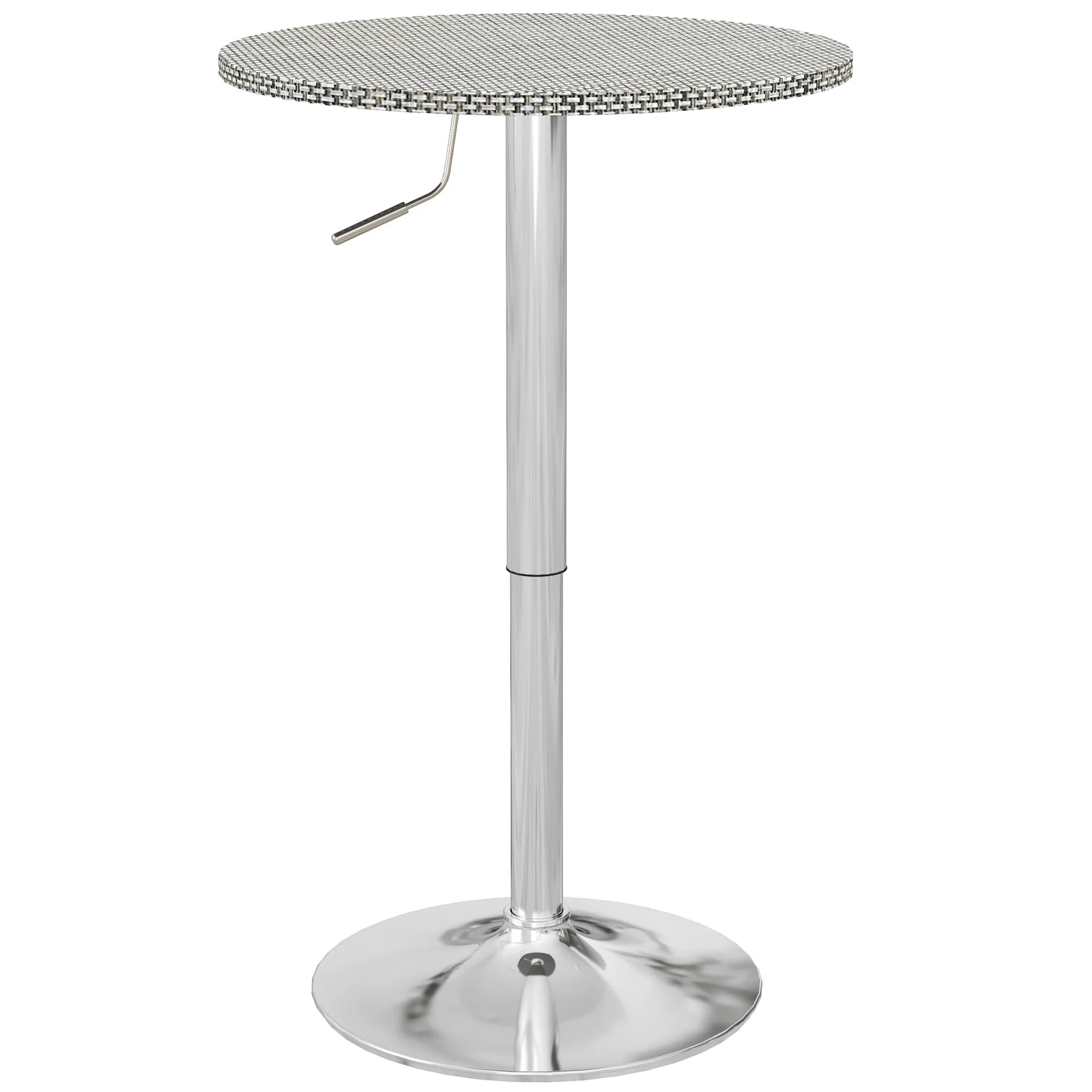 Round Adjustable Pub Table with PE Rattan Top & Steel Base, Beige Grey