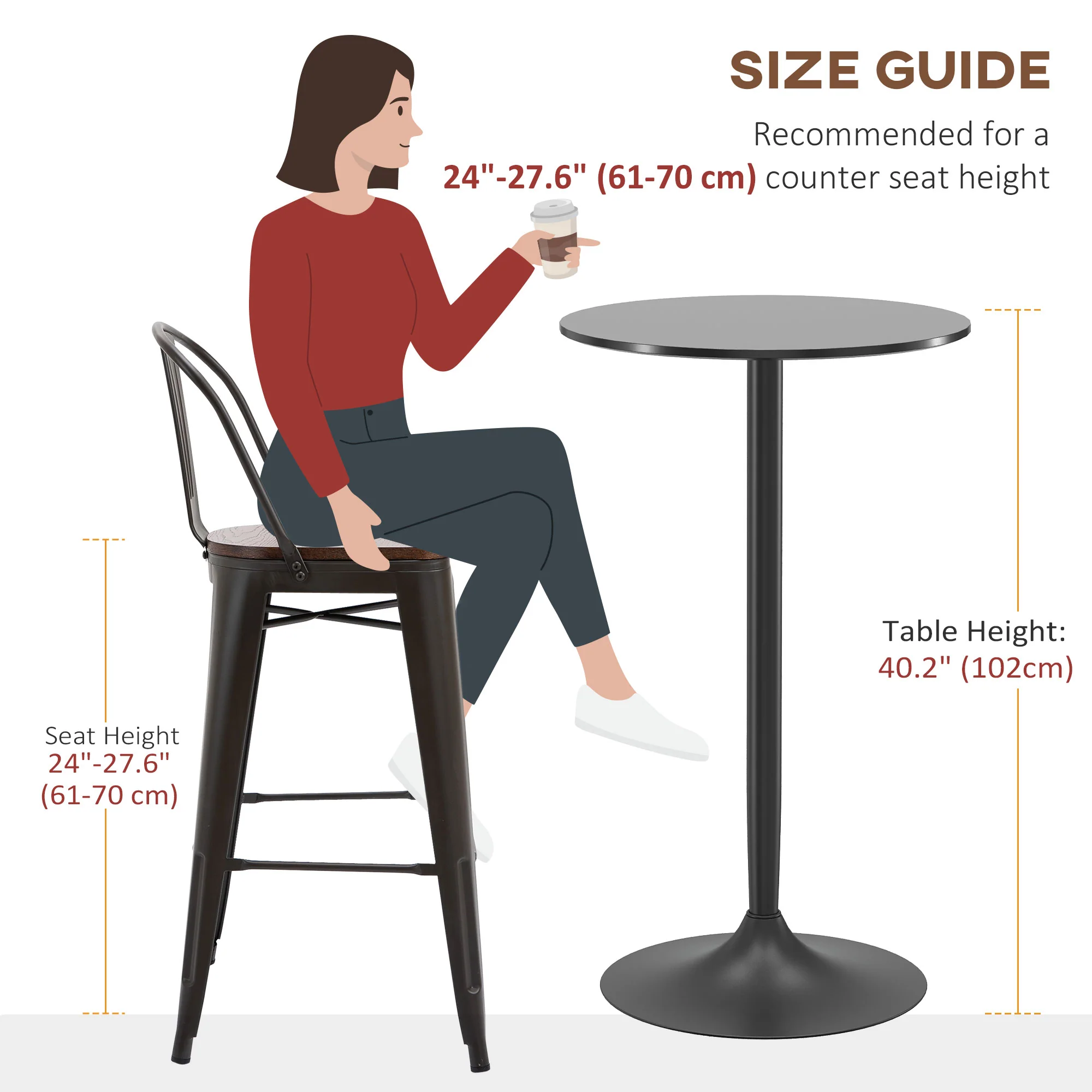 High Top Pub Table with Painted Top & Steel Frame Easy Assembly, Black - Image 9