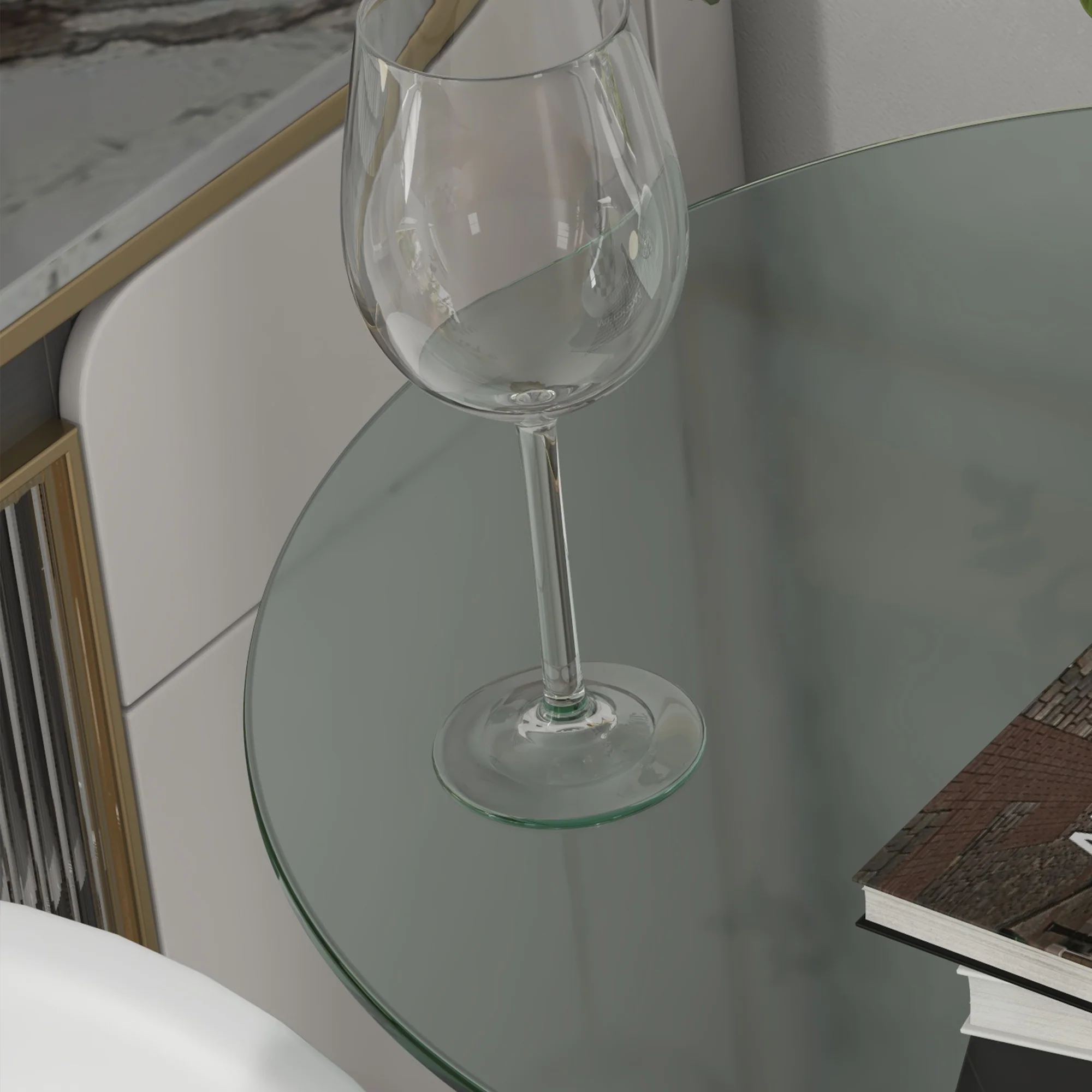 Modern Round Bar Table for 2 with Tempered Glass Top and Steel Frame, Clear - Image 12