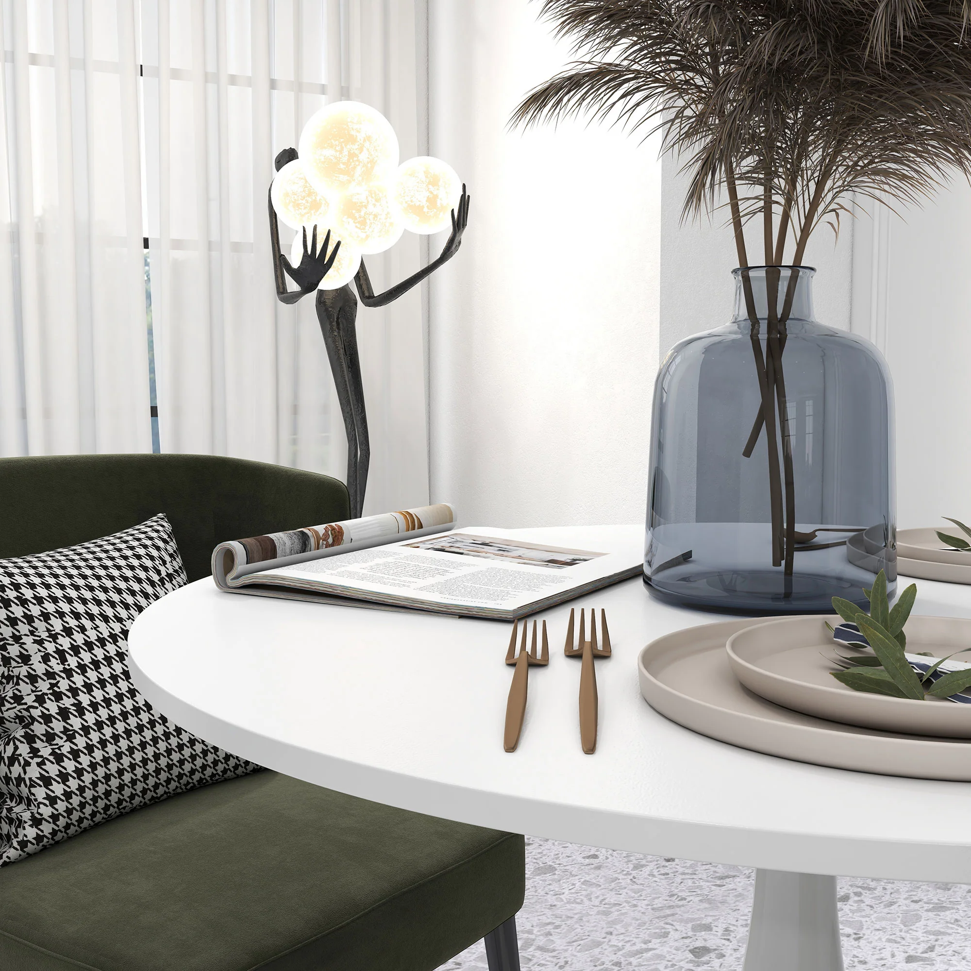 Modern Round Dining Table for 2 with Steel Base, Non-slip Foot Pad, White - Image 8