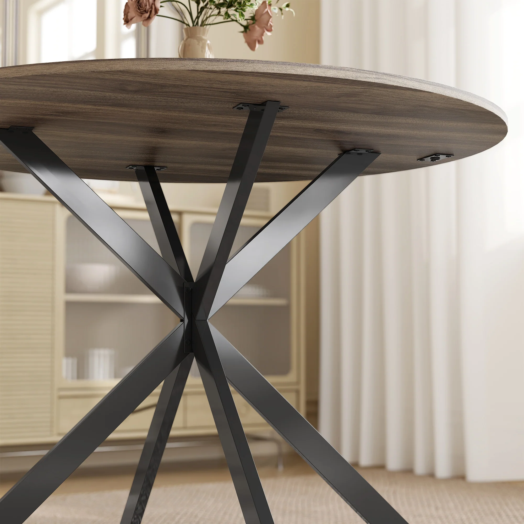 Round Dining Table for 4, 40" Industrial Kitchen Table with Steel Legs for Dining Room, Distressed Brown - Image 11