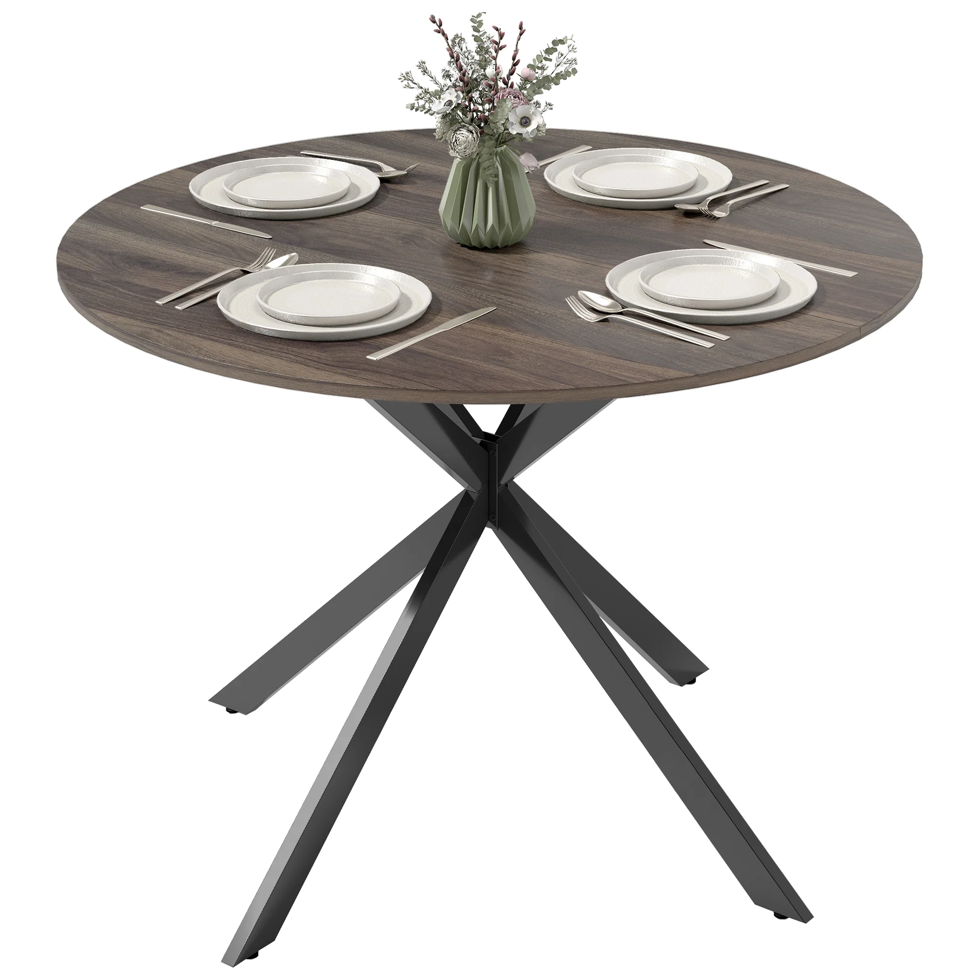 Round Dining Table for 4, 40" Industrial Kitchen Table with Steel Legs for Dining Room, Distressed Brown - Image 2