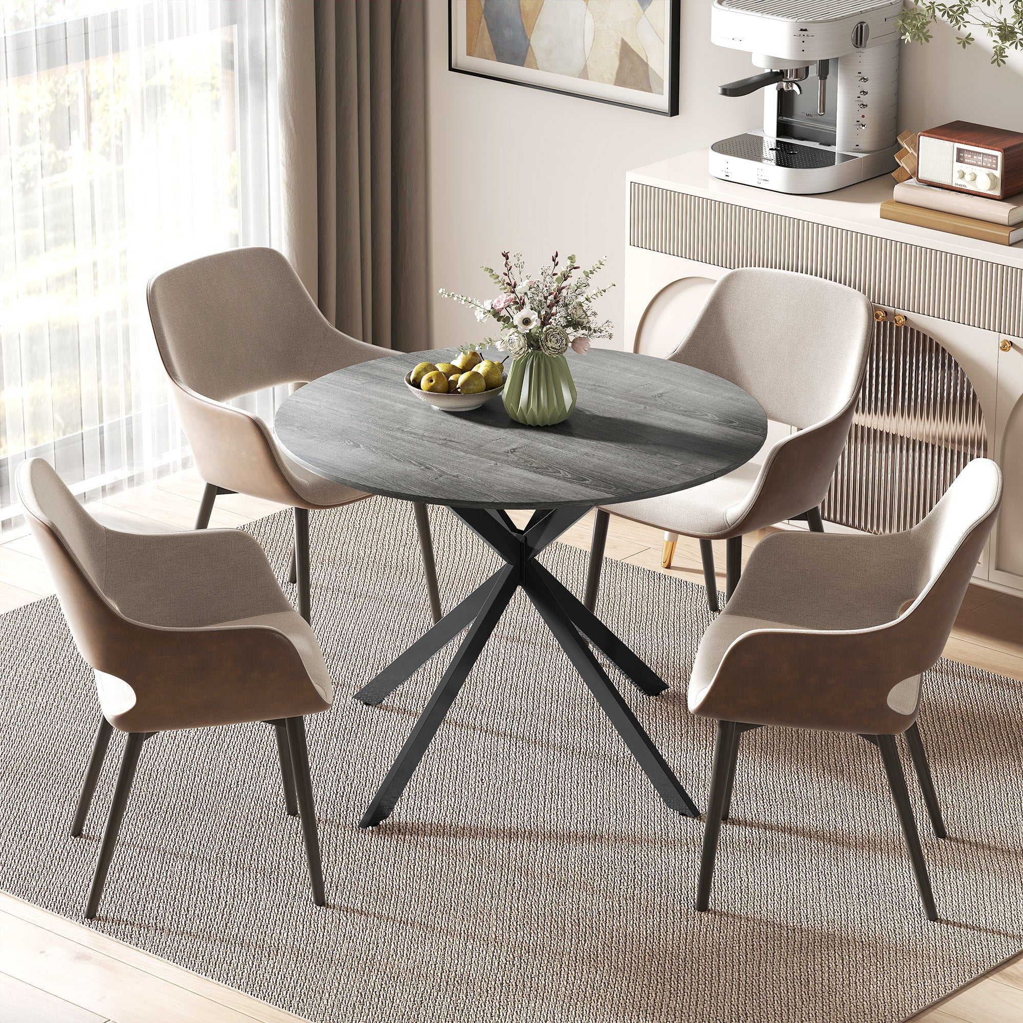 Round Dining Table for 4, 40" Industrial Kitchen Table with Steel Legs for Dining Room, Distressed Grey - Image 4