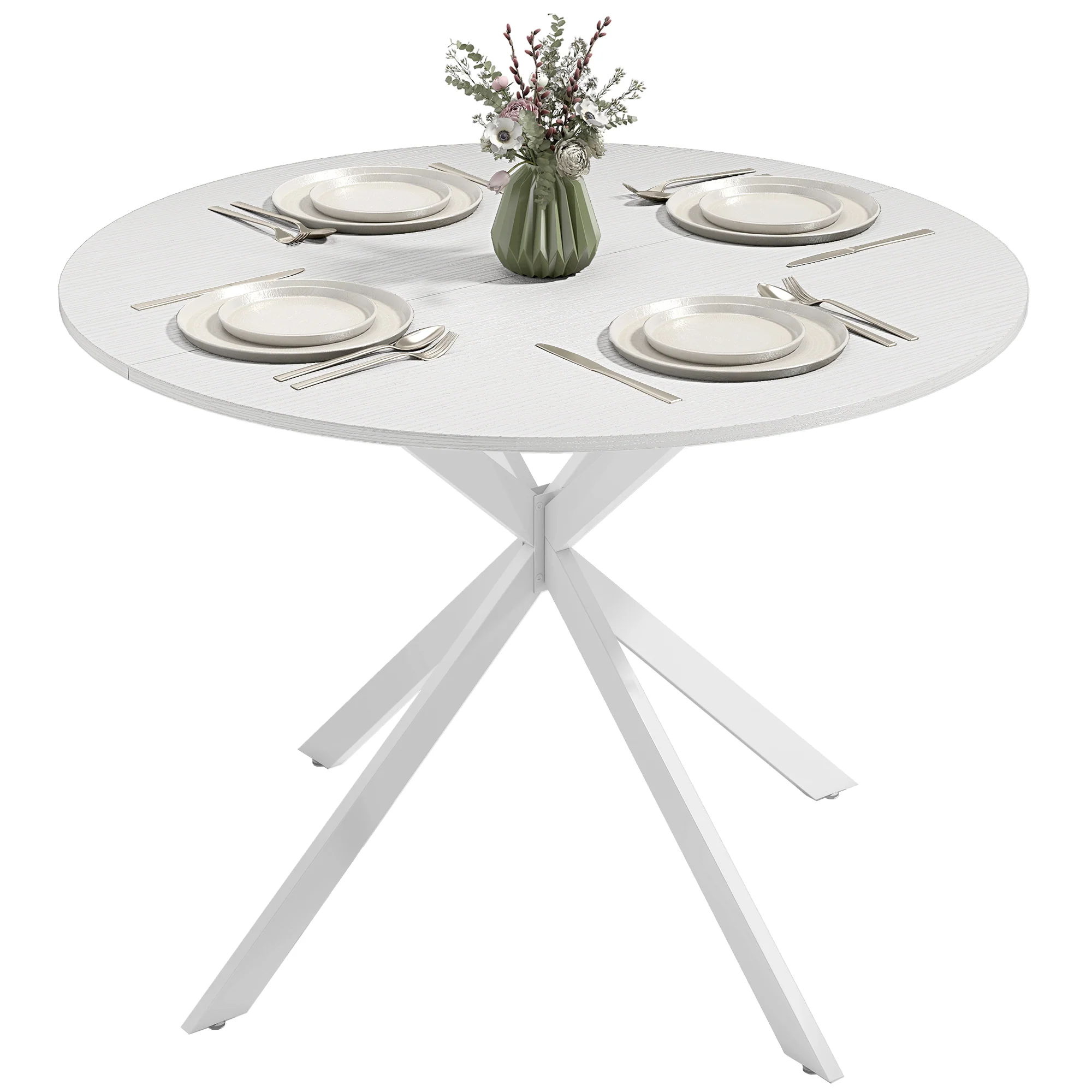 Round Dining Table for 4, 40" Industrial Kitchen Table with Steel Legs for Dining Room, White Oak