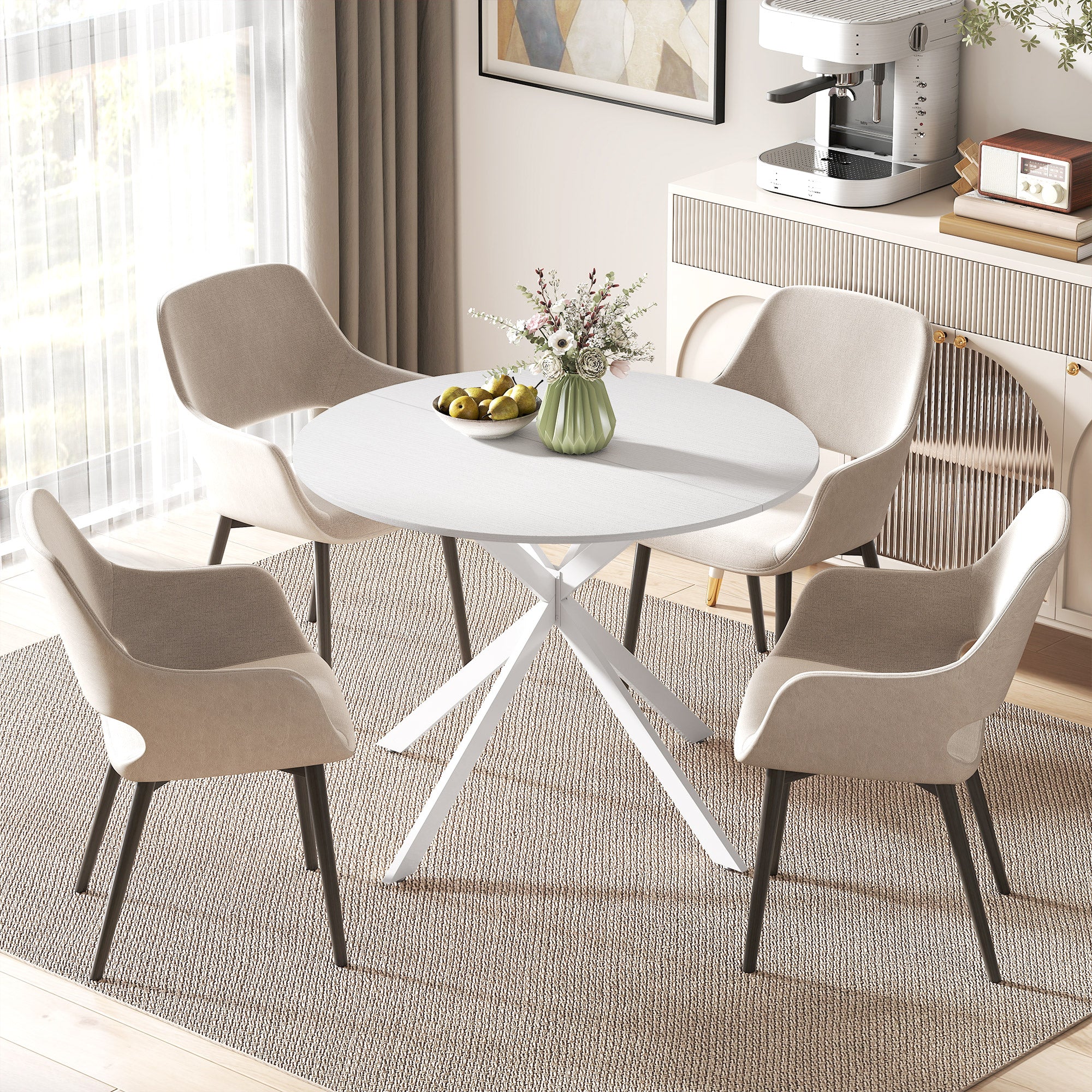 Round Dining Table for 4, 40" Industrial Kitchen Table with Steel Legs for Dining Room, White Oak - Image 4