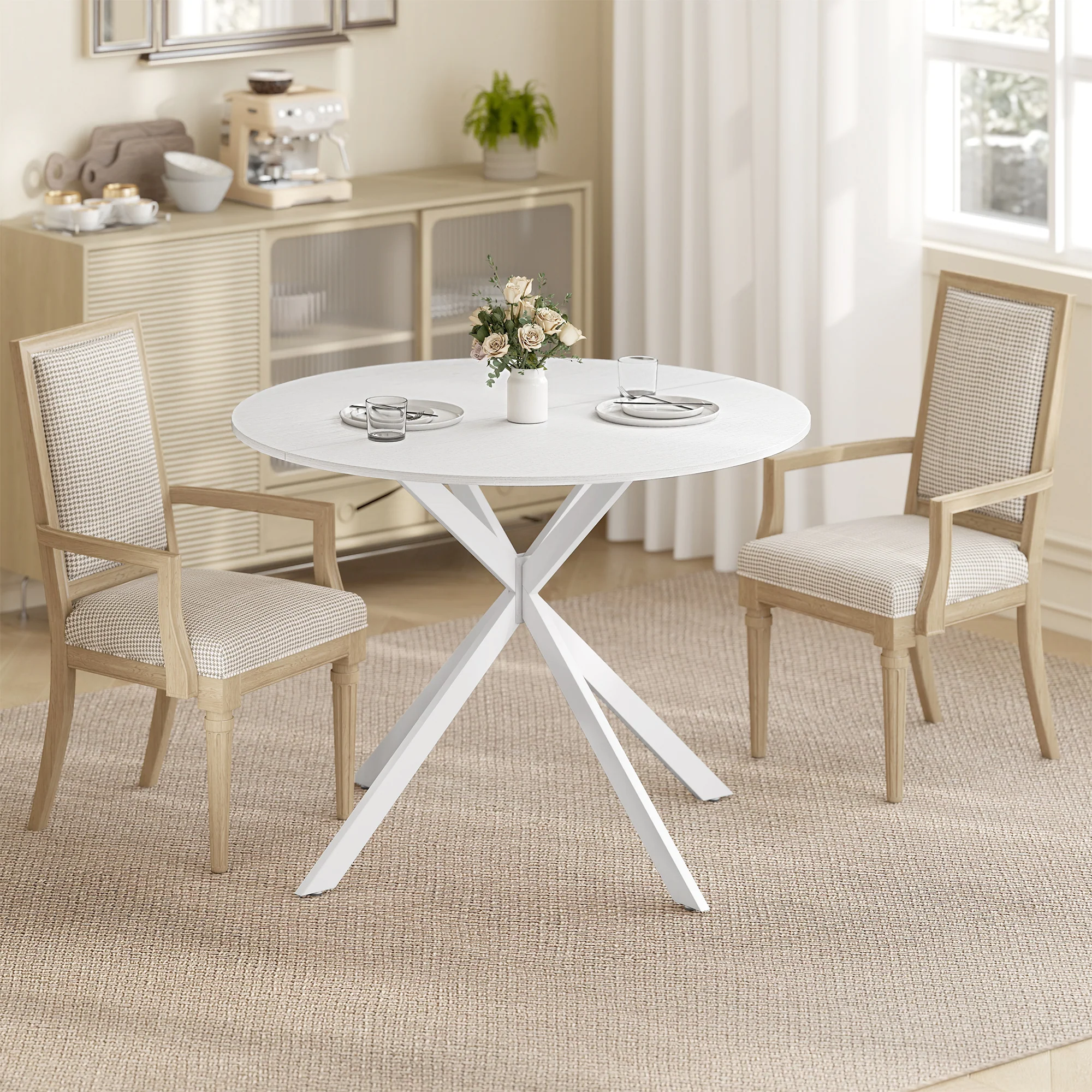 Round Dining Table for 4, 40" Industrial Kitchen Table with Steel Legs for Dining Room, White Oak - Image 9