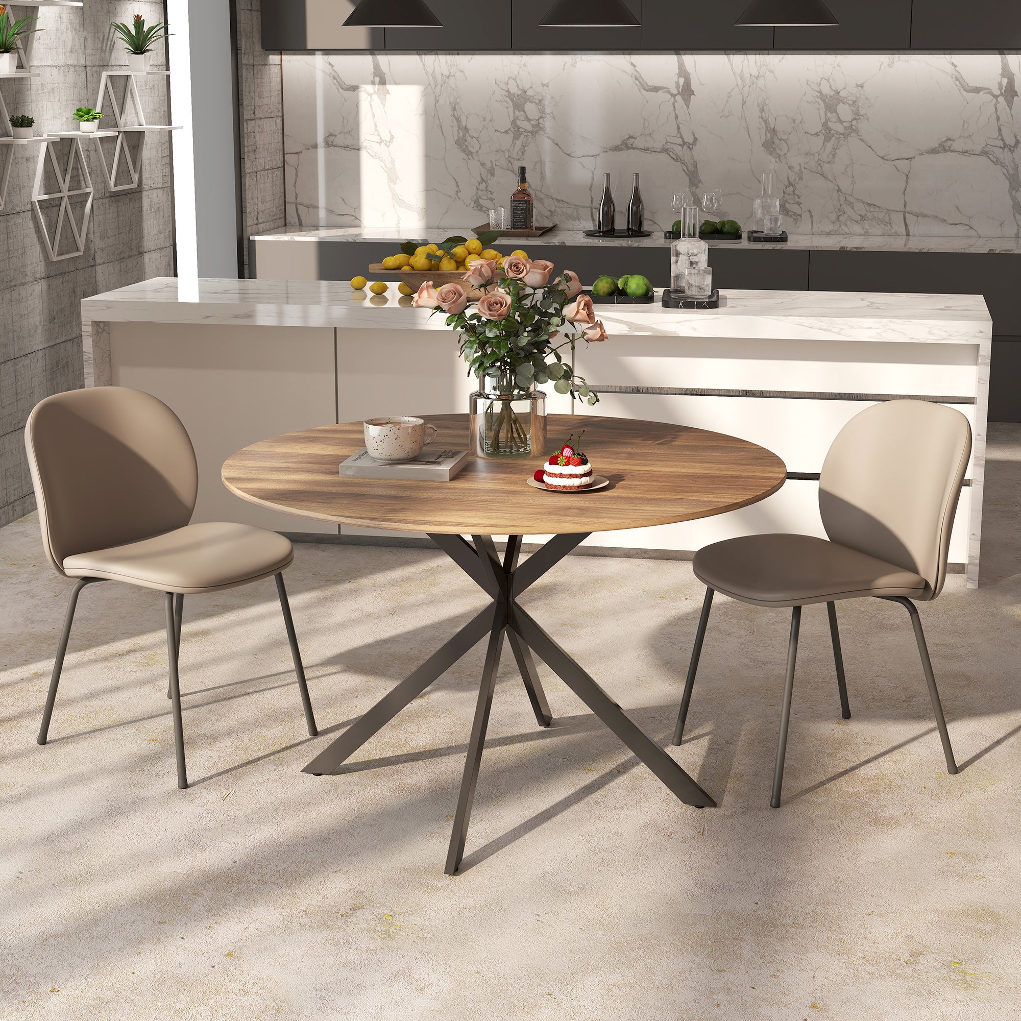 Round Dining Table for 4, 47" Industrial Kitchen Table with Steel Legs for Dining Room, Dark Brown and Black - Image 10