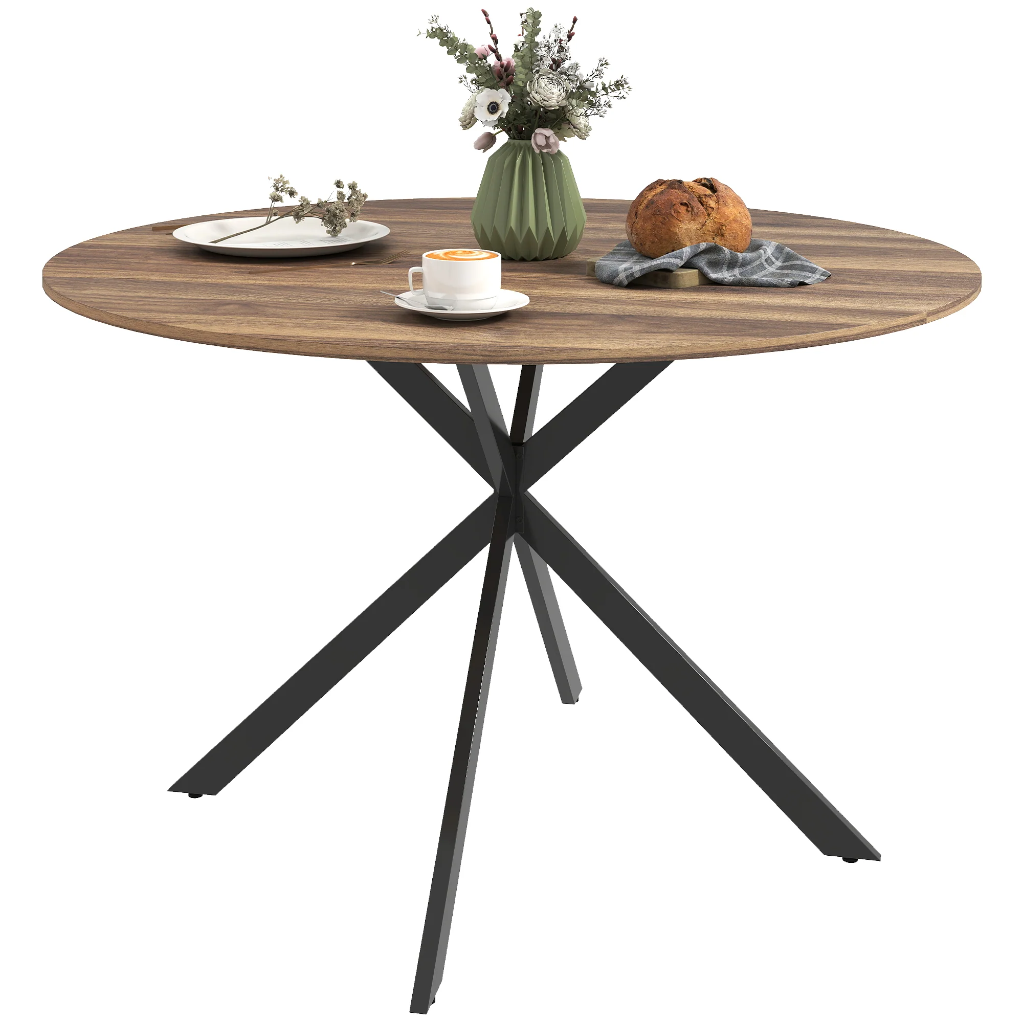 Round Dining Table for 4, 47" Industrial Kitchen Table with Steel Legs for Dining Room, Dark Brown and Black - Image 2