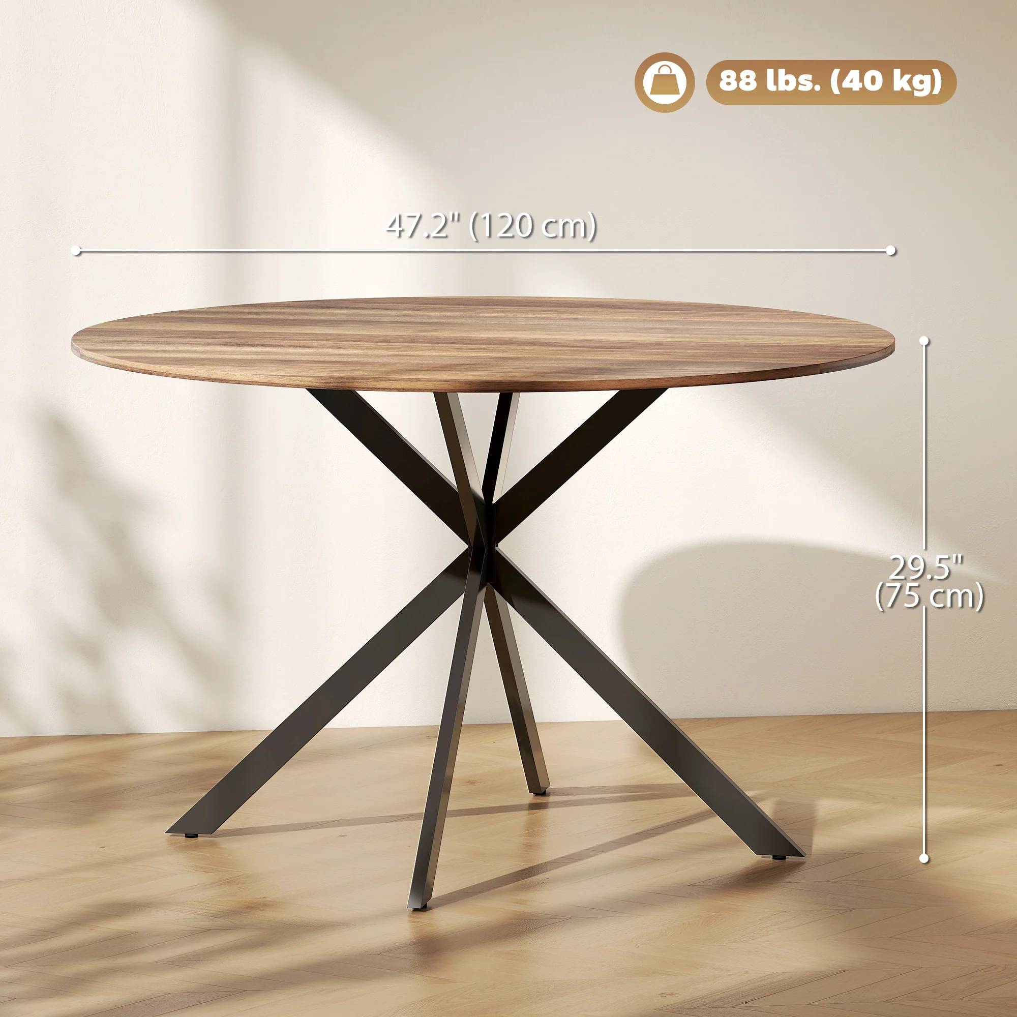 Round Dining Table for 4, 47" Industrial Kitchen Table with Steel Legs for Dining Room, Dark Brown and Black - Image 5