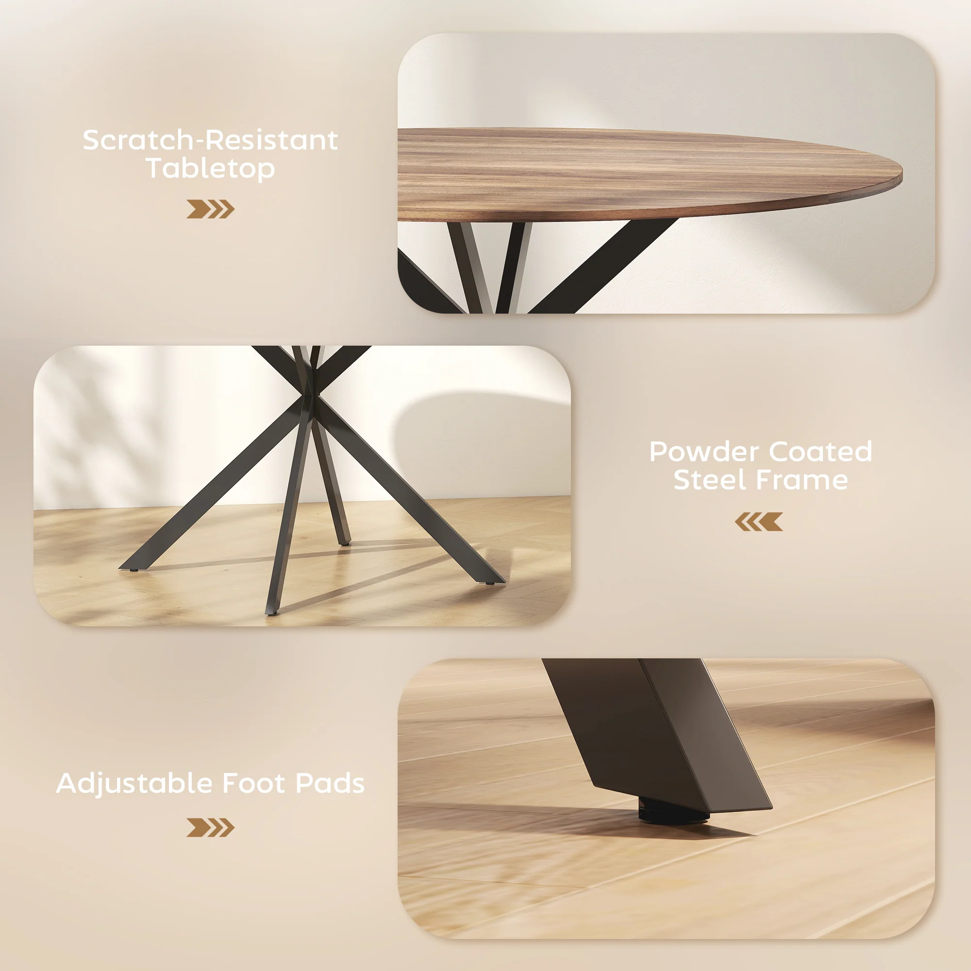 Round Dining Table for 4, 47" Industrial Kitchen Table with Steel Legs for Dining Room, Dark Brown and Black - Image 8