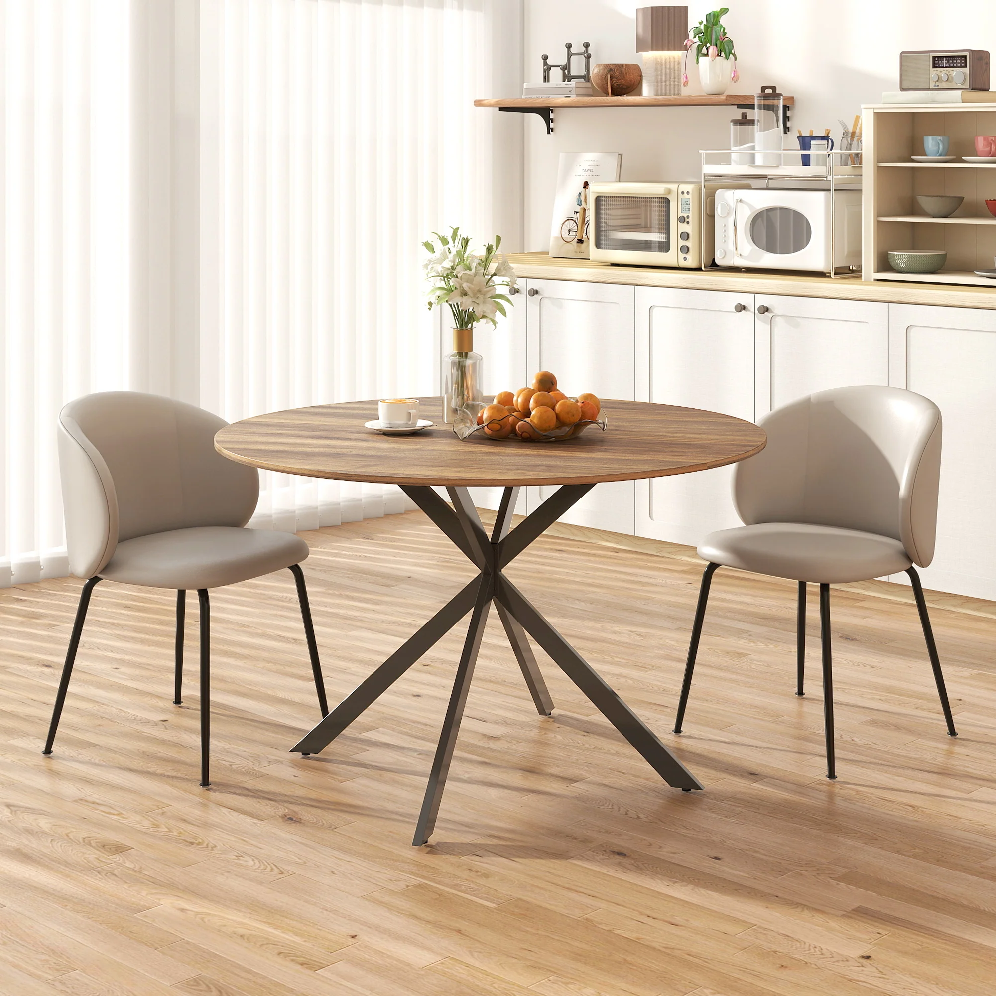 Round Dining Table for 4, 47" Industrial Kitchen Table with Steel Legs for Dining Room, Dark Brown and Black - Image 9