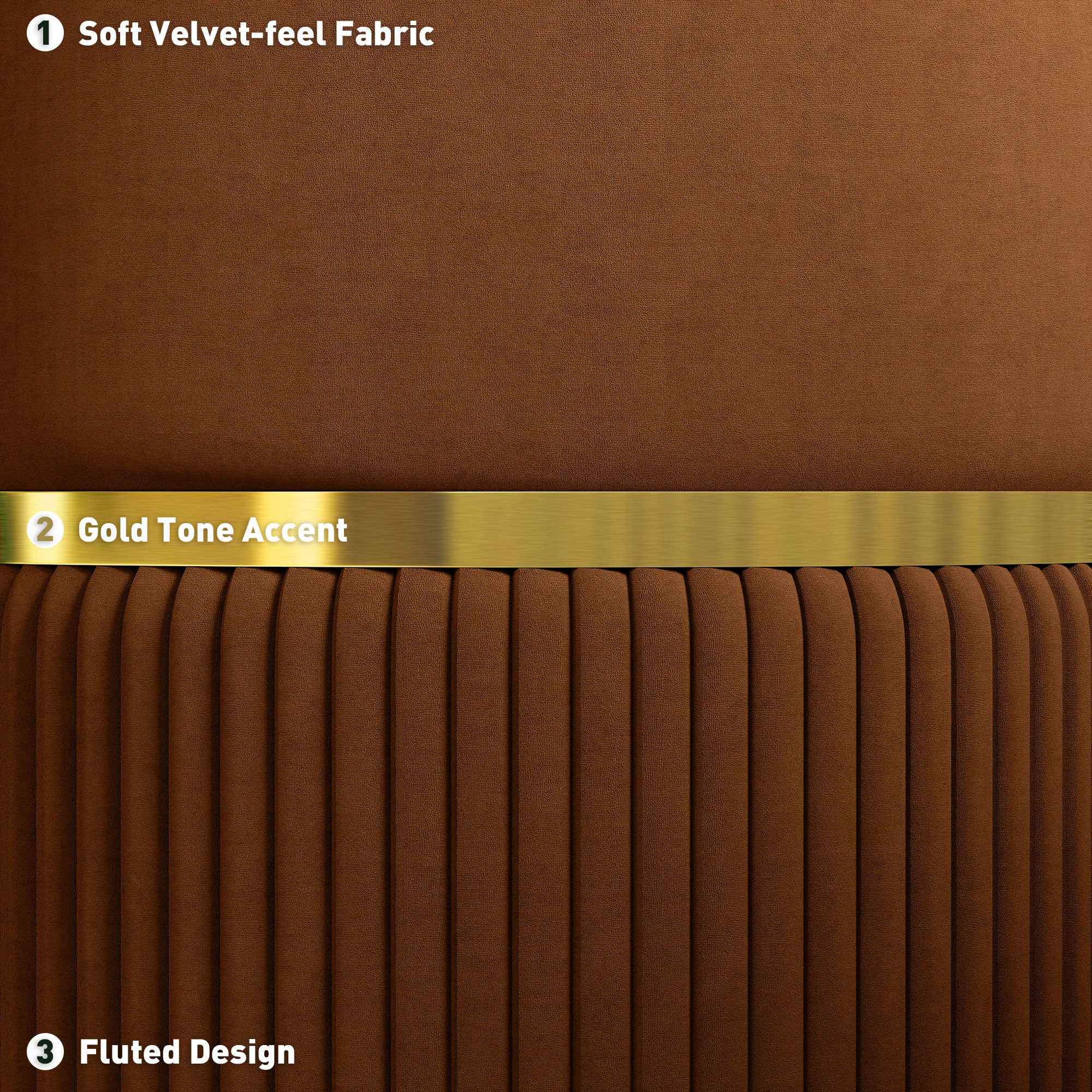 Round Velvet-feel Fabric Storage Foot Stool with Padded Seat & Hidden Space, Light Brown - Image 7