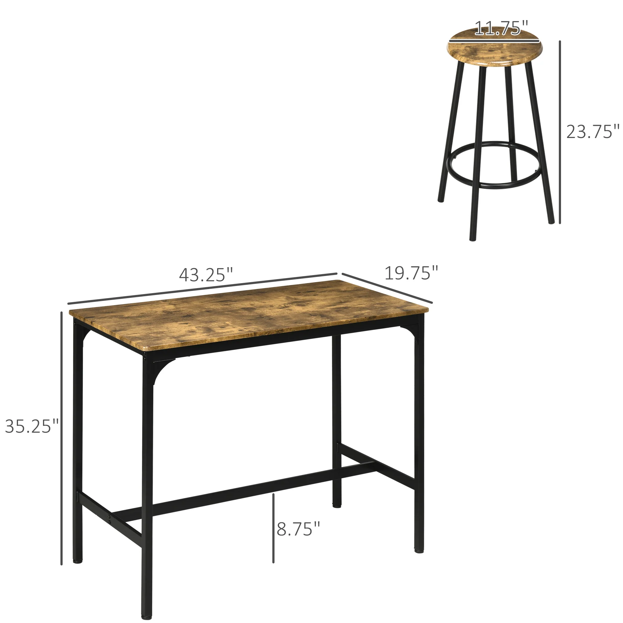5 Piece Counter Height Bar Table and Chairs Set Bar Table with Stools Rustic Brown - Image 5