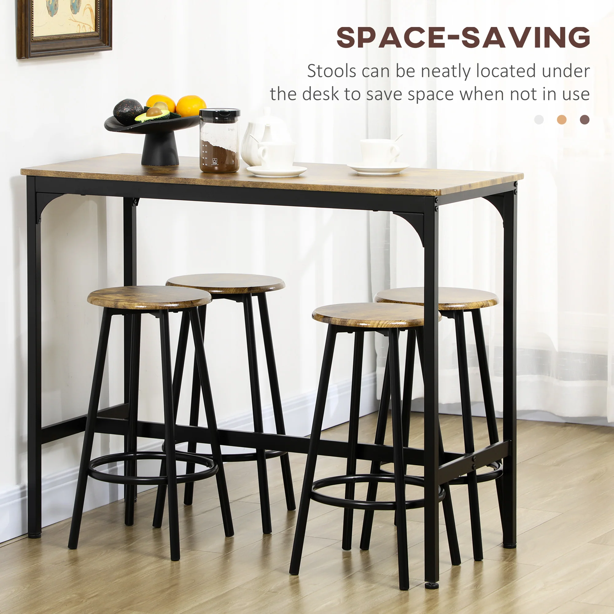 5 Piece Counter Height Bar Table and Chairs Set Bar Table with Stools Rustic Brown - Image 7
