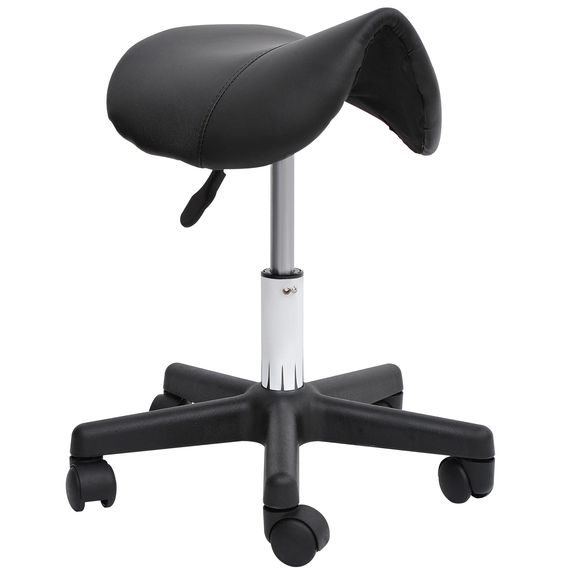 PU Leather Saddle Stool Chair with Wheels, Adjustable Salon Chair for Salon Spa, Black